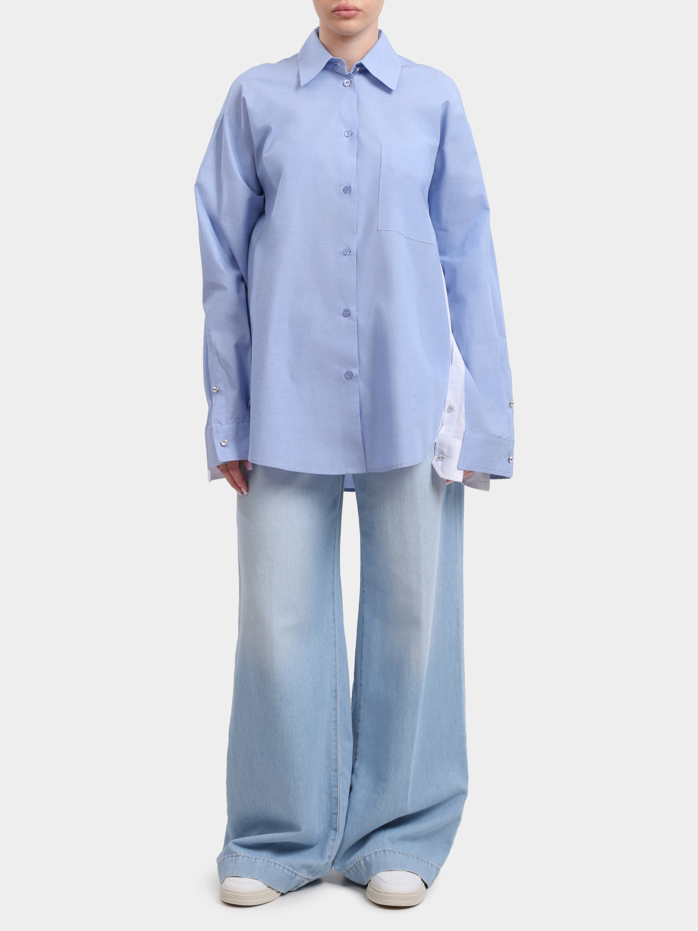 Рубашка Liu-Jo BLACK LABEL CA6331 T520A P9653 голубая женская со вставками на рукавах — купить в интернет-магазине Verdistore