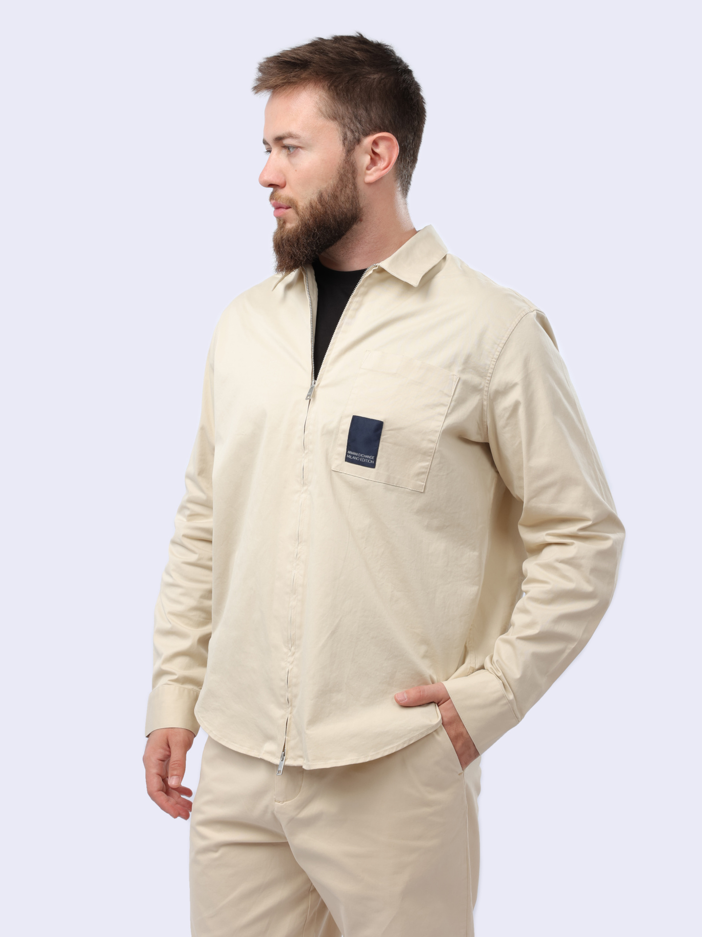 Рубашка Armani Exchange 3DZC06 ZN3TZ 1792 бежевая мужская на молнии — купить в интернет-магазине Verdistore