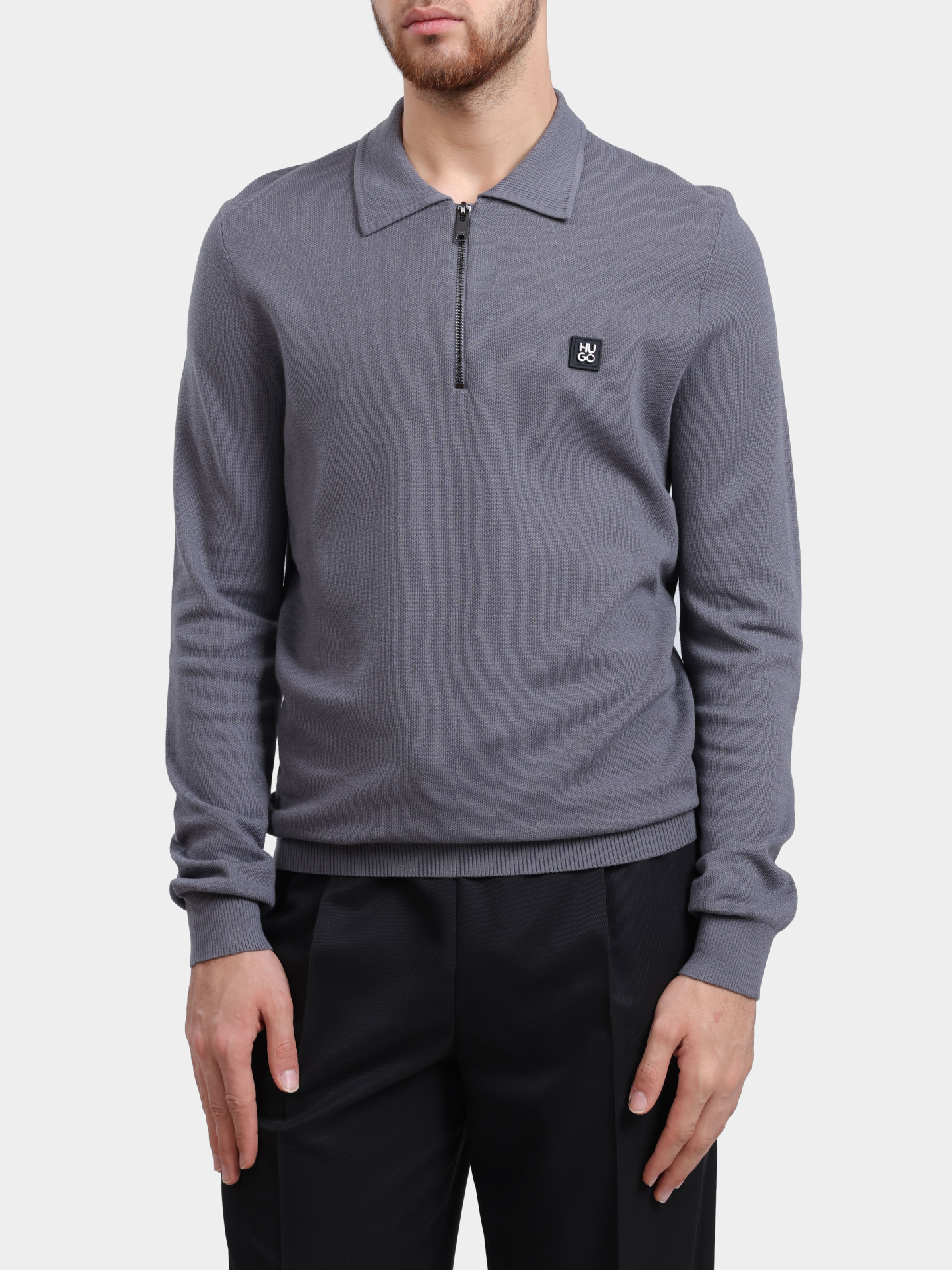 Свитер-поло Hugo 50533346 086 серый мужской — купить в интернет-магазине Verdistore