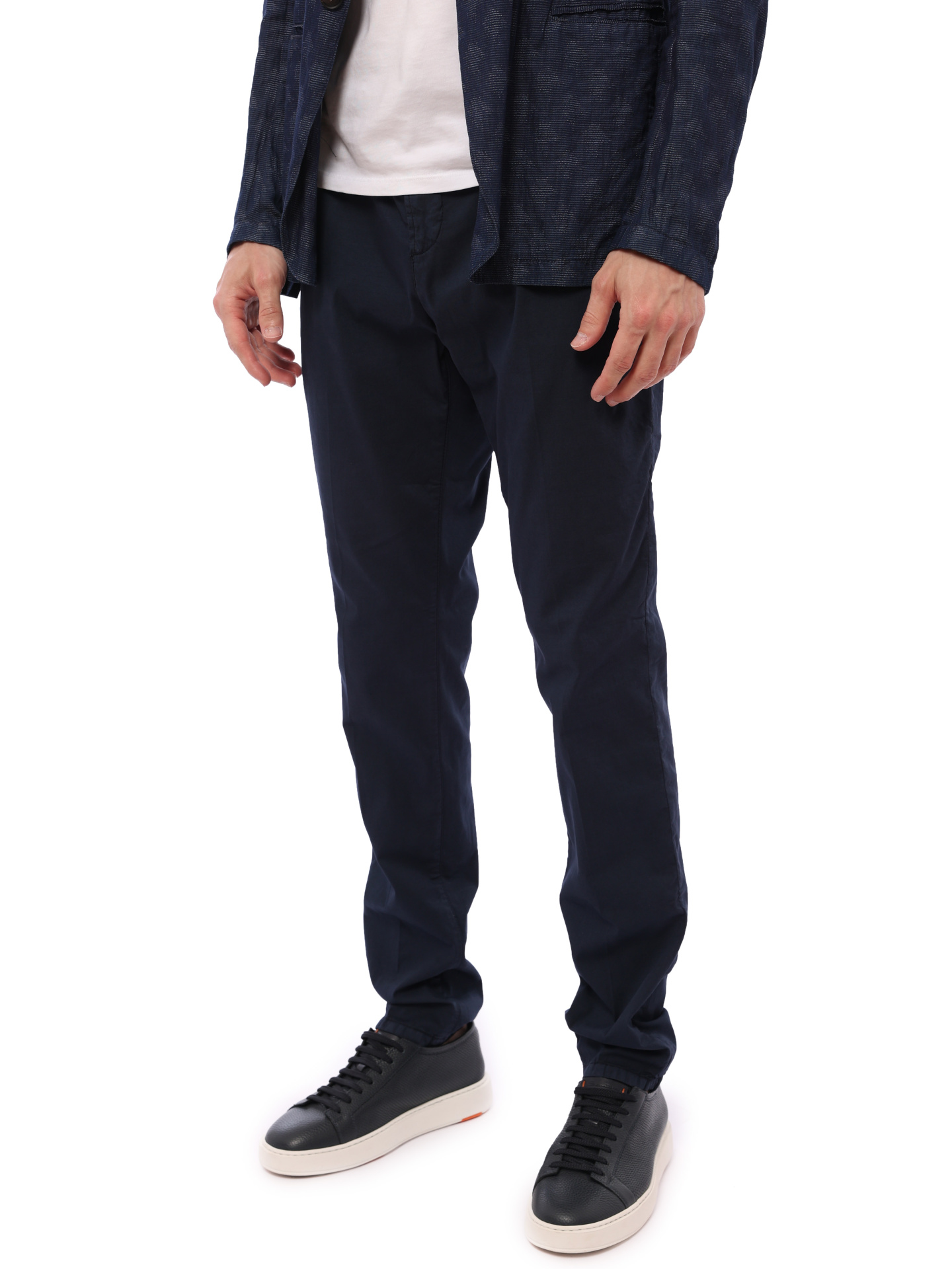 Брюки темно-синие хлопковые с поясом на кулиске — купить в интернет-магазине Verdistore