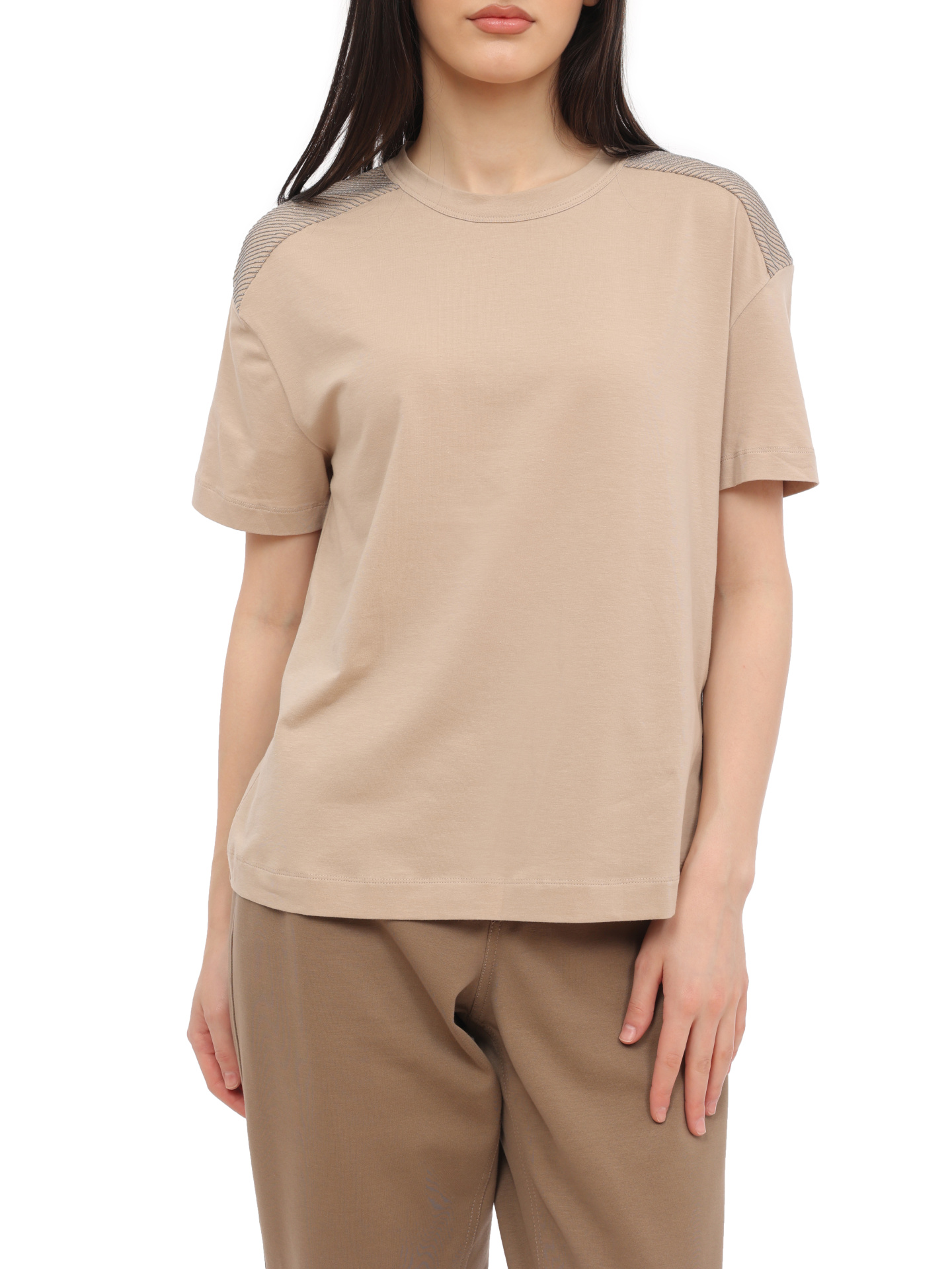 Футболка Brunello Cucinelli M0T18B1027 C8539 бежевая женская из хлопка — купить в интернет-магазине Verdistore