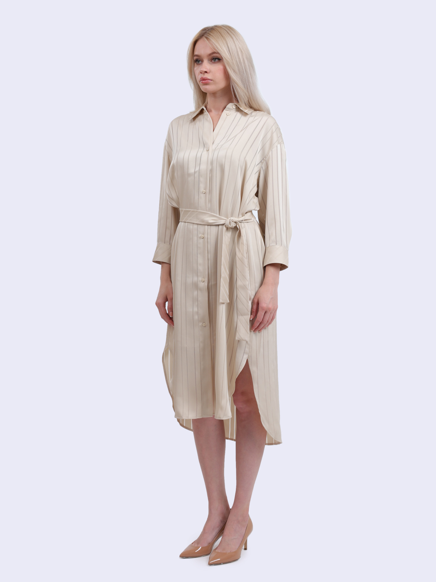 Платье Armani Exchange XW000484 AF12744 F1030 бежевое женское в полоску — купить в интернет-магазине Verdistore
