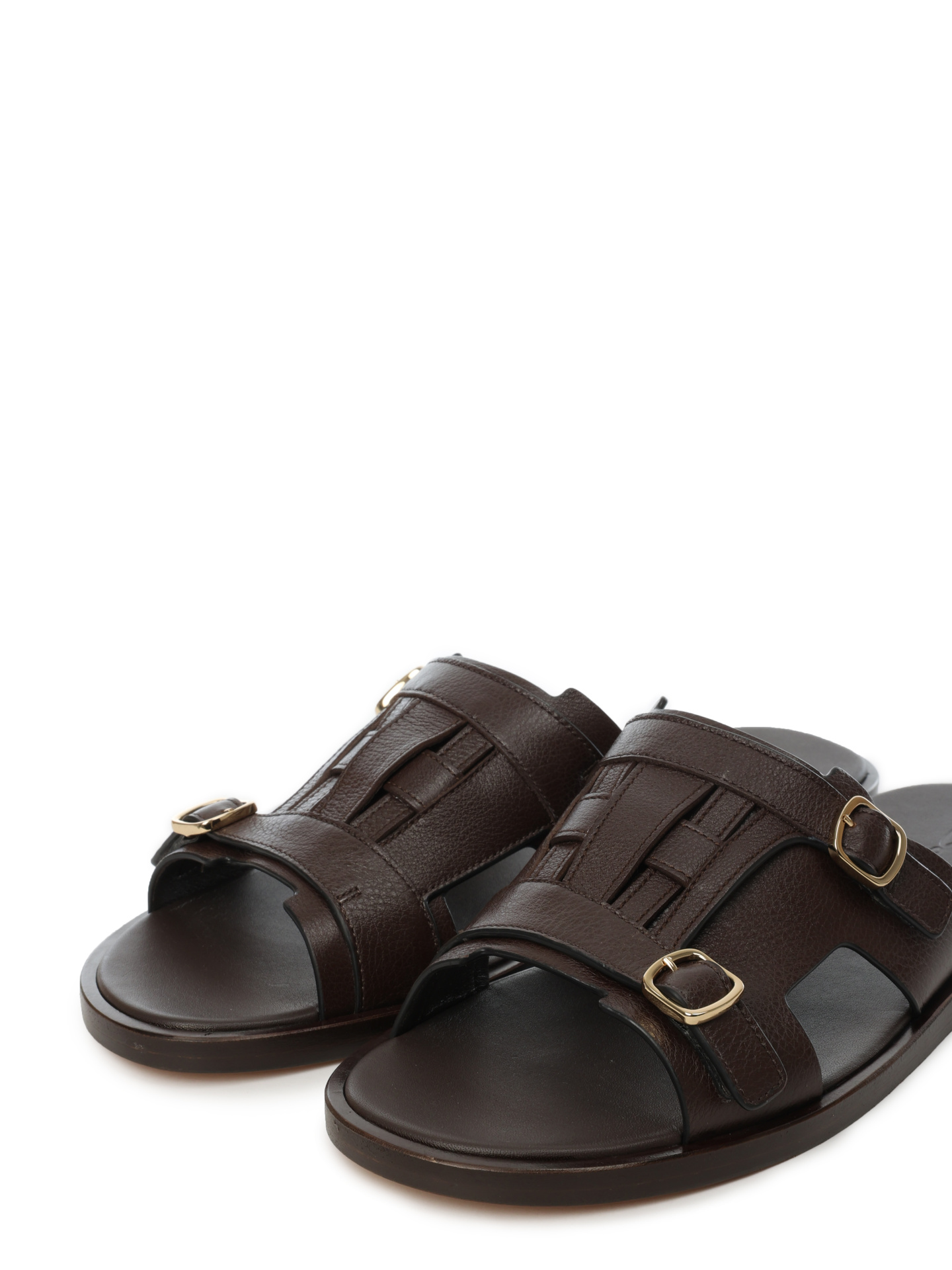 Шлепанцы кожаные коричневые с ремнями — купить в интернет-магазине Verdistore