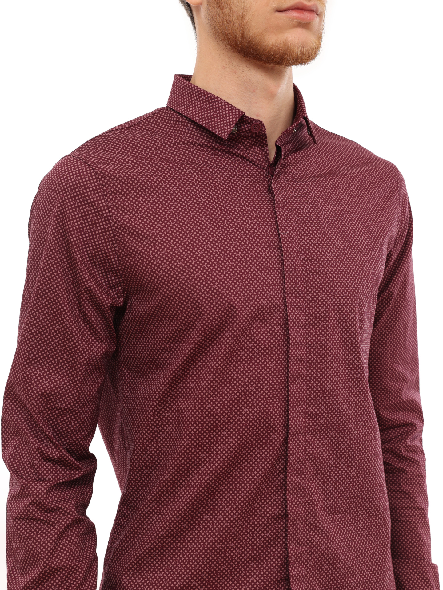 Рубашка Armani Exchange 6LZC25 ZNEAZ 4439 бордовая мужская в мелкую клетку — купить в интернет-магазине Verdistore