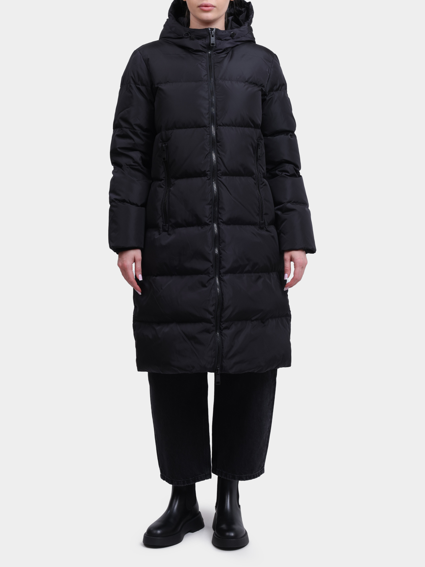 Пуховик Armani Exchange AF12286 UC001 черный женский удлиненный — купить в интернет-магазине Verdistore