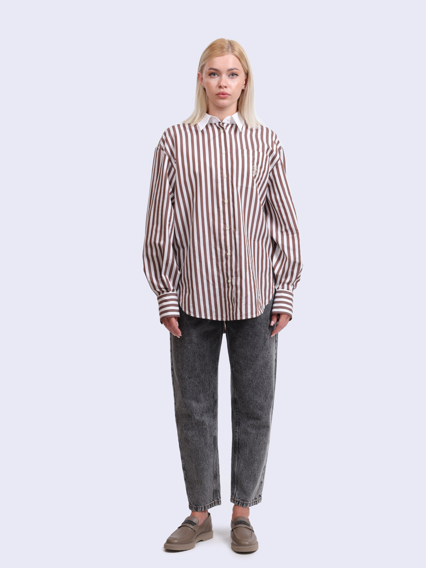 Рубашка Brunello Cucinelli MH757RF226 хлопковая женская в полоску — купить в интернет-магазине Verdistore