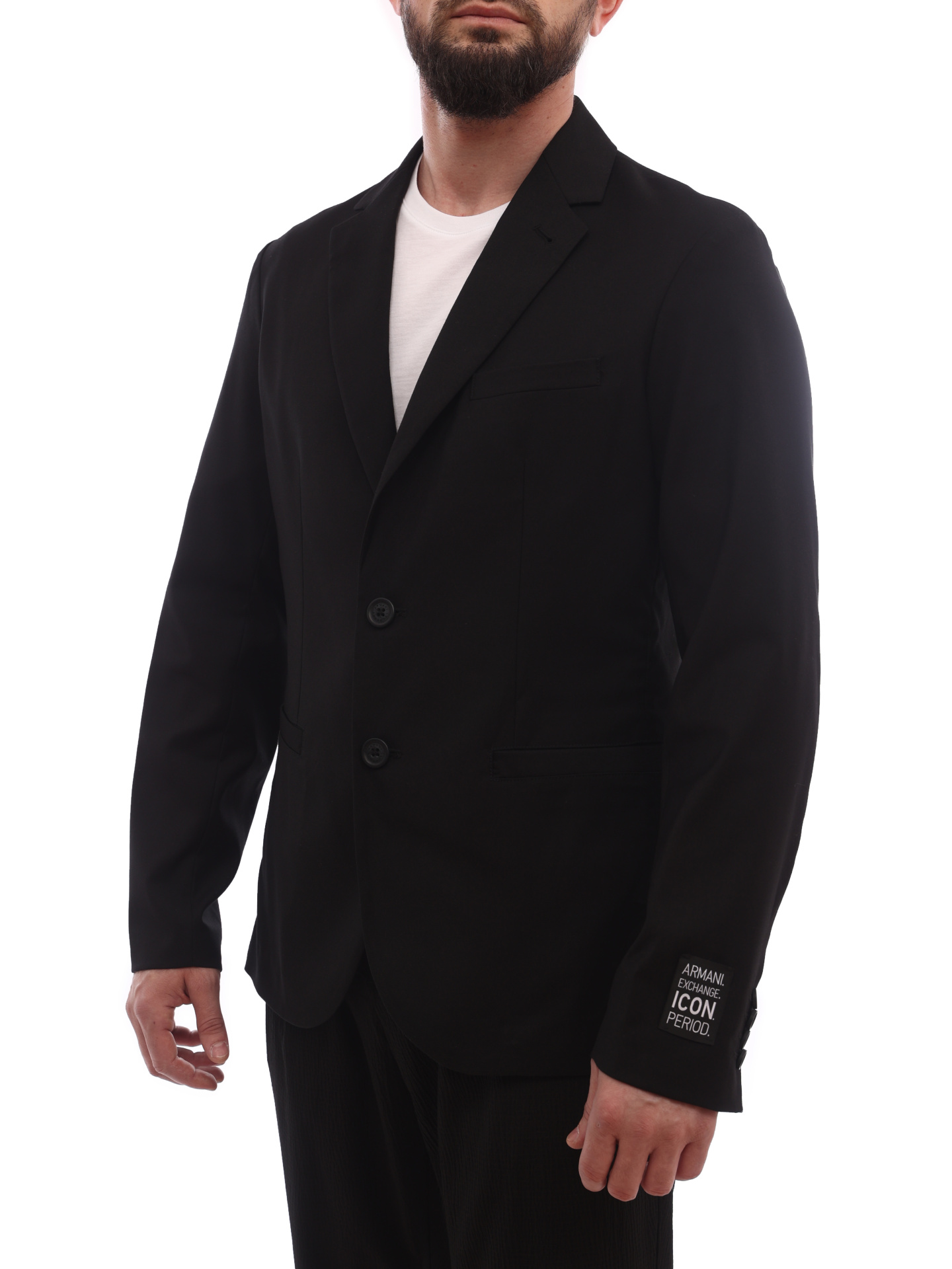 Пиджак Armani Exchange 8NZGP1 ZNPMZ 2240 черный мужской с нашивкой на рукаве — купить в интернет-магазине Verdistore
