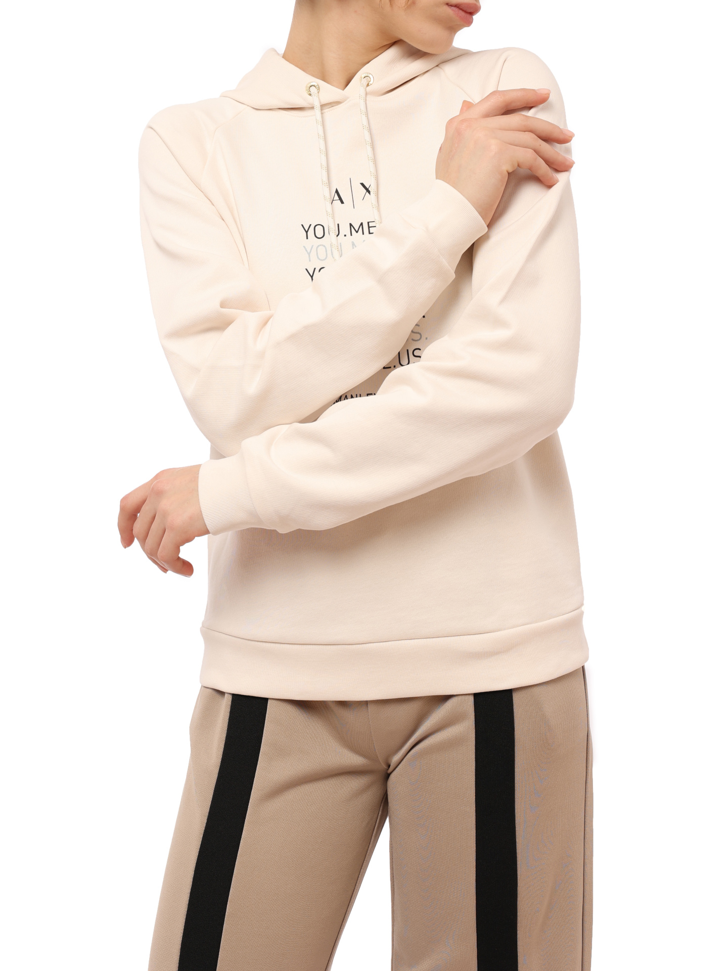 Худи Armani Exchange 6LYM27 YJ5VZ 1130 молочное женское с логотипом — купить в интернет-магазине Verdistore