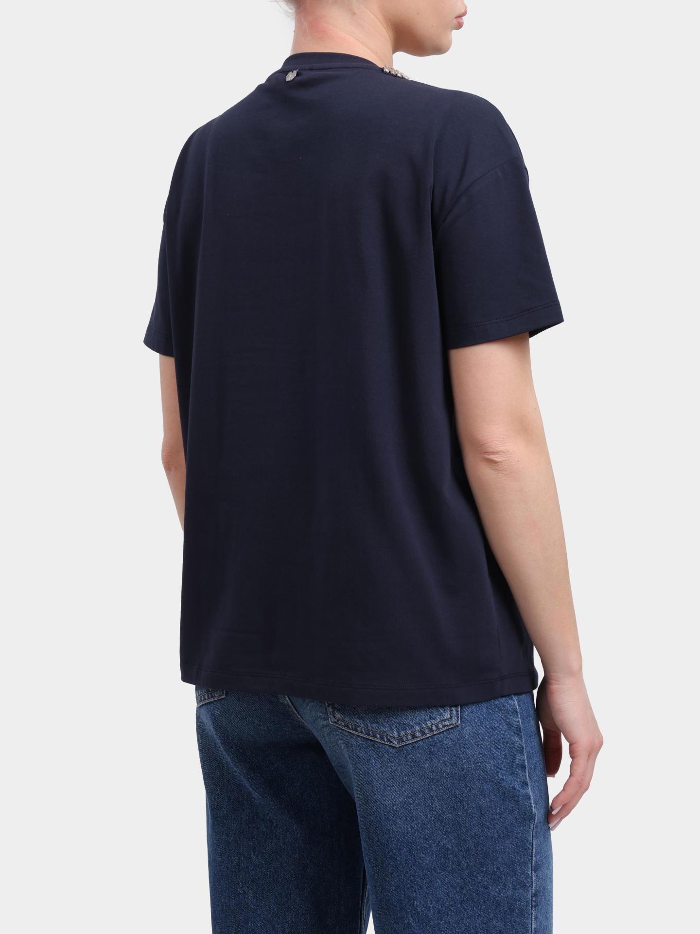 Футболка Liu-Jo BLACK LABEL CA6167 JS088 P9583 темно-синяя женская украшенная стразами — купить в интернет-магазине Verdistore