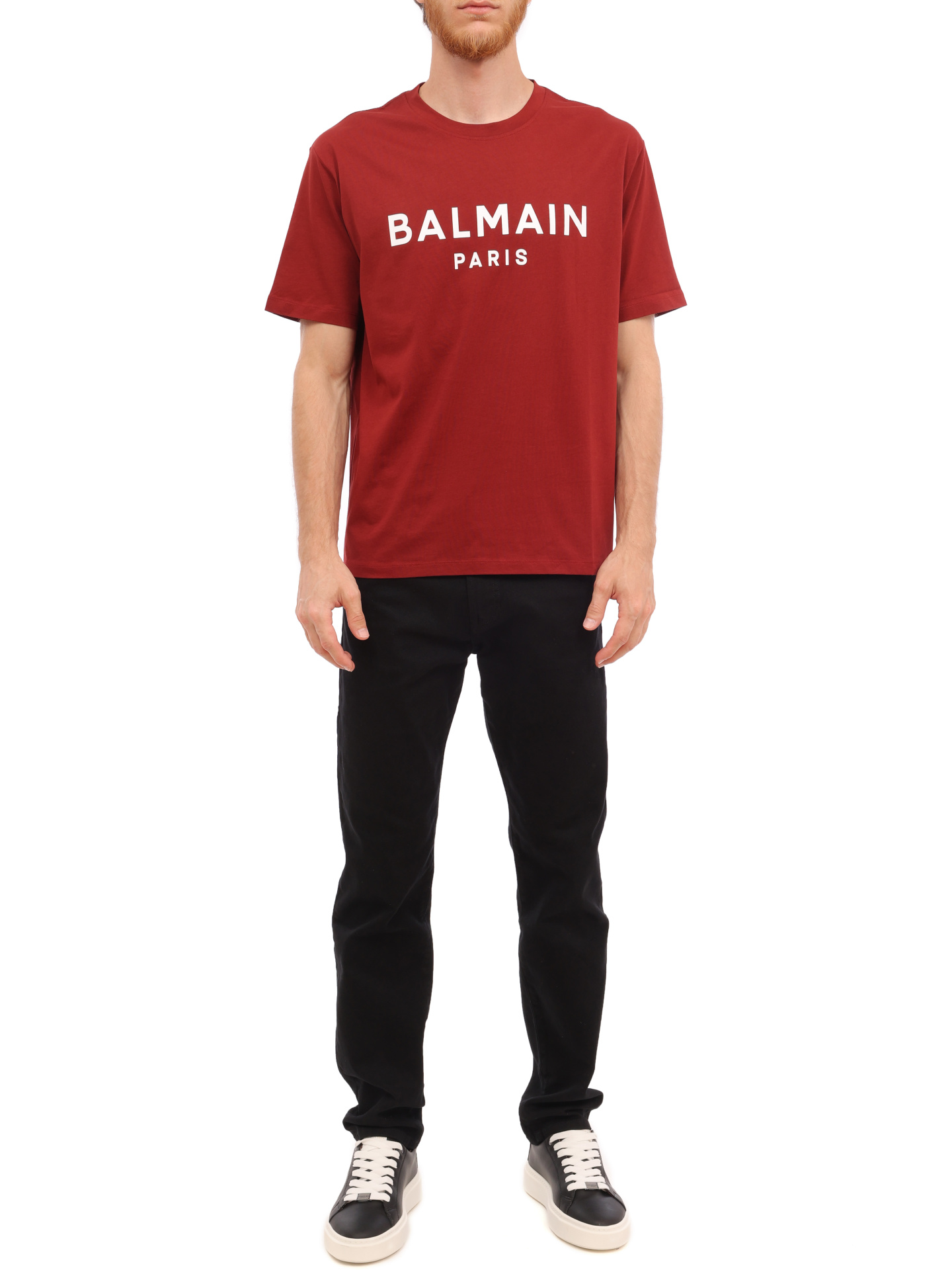 Футболка Balmain BH1EG000BB73 MEB красная мужская с логотипом — купить в интернет-магазине Verdistore