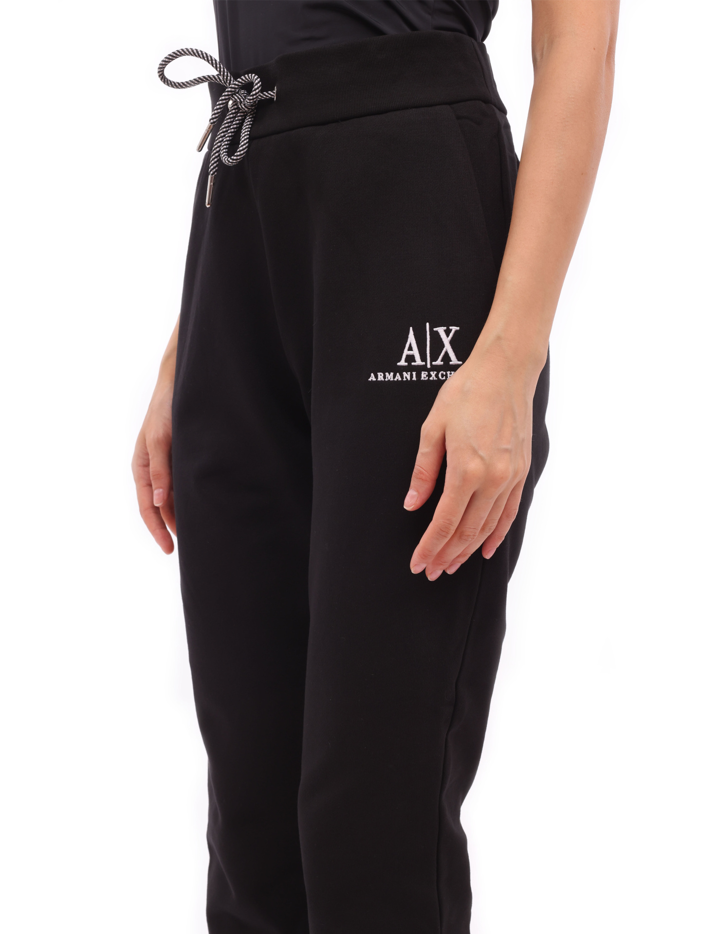 Брюки спортивные Armani Exchange 6KYP82 YJ3NZ 1200 черные женские с логотипом — купить в интернет-магазине Verdistore