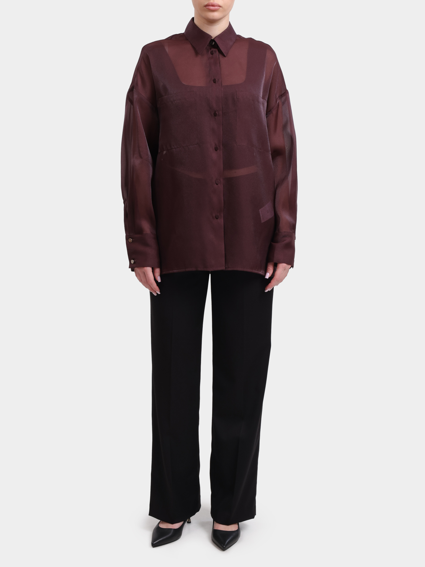 Блузка Liu-Jo BLACK LABEL CA6343 T6870 P9646 бордовая полупрозрачная прямого кроя — купить в интернет-магазине Verdistore