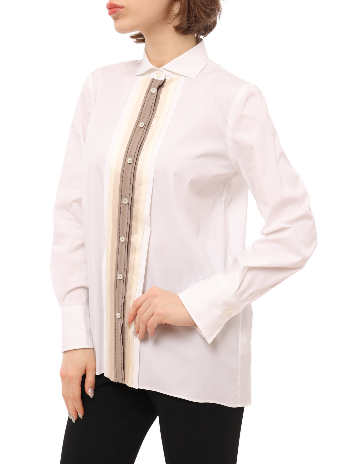 Рубашка Brunello Cucinelli M0091ME816 белая женская из хлопка — купить в интернет-магазине Verdistore