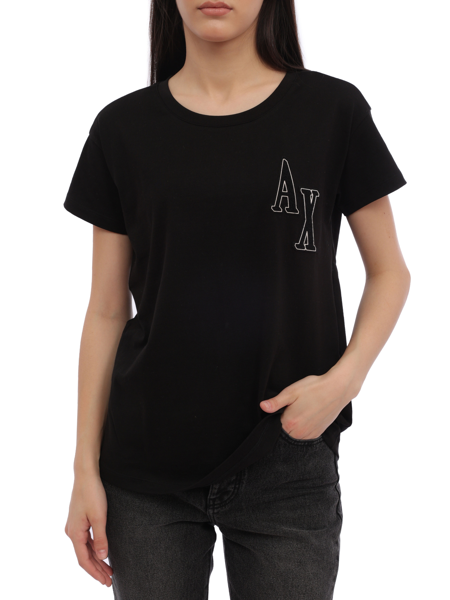 Футболка Armani Exchange 6RYT38 YJ7VZ 1200 черная женская из хлопка — купить в интернет-магазине Verdistore