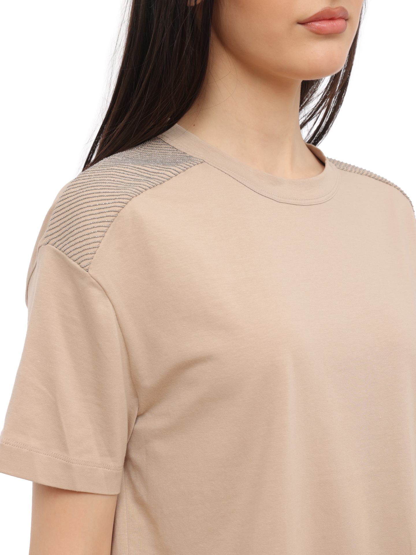Футболка Brunello Cucinelli M0T18B1027 C8539 бежевая женская из хлопка — купить в интернет-магазине Verdistore