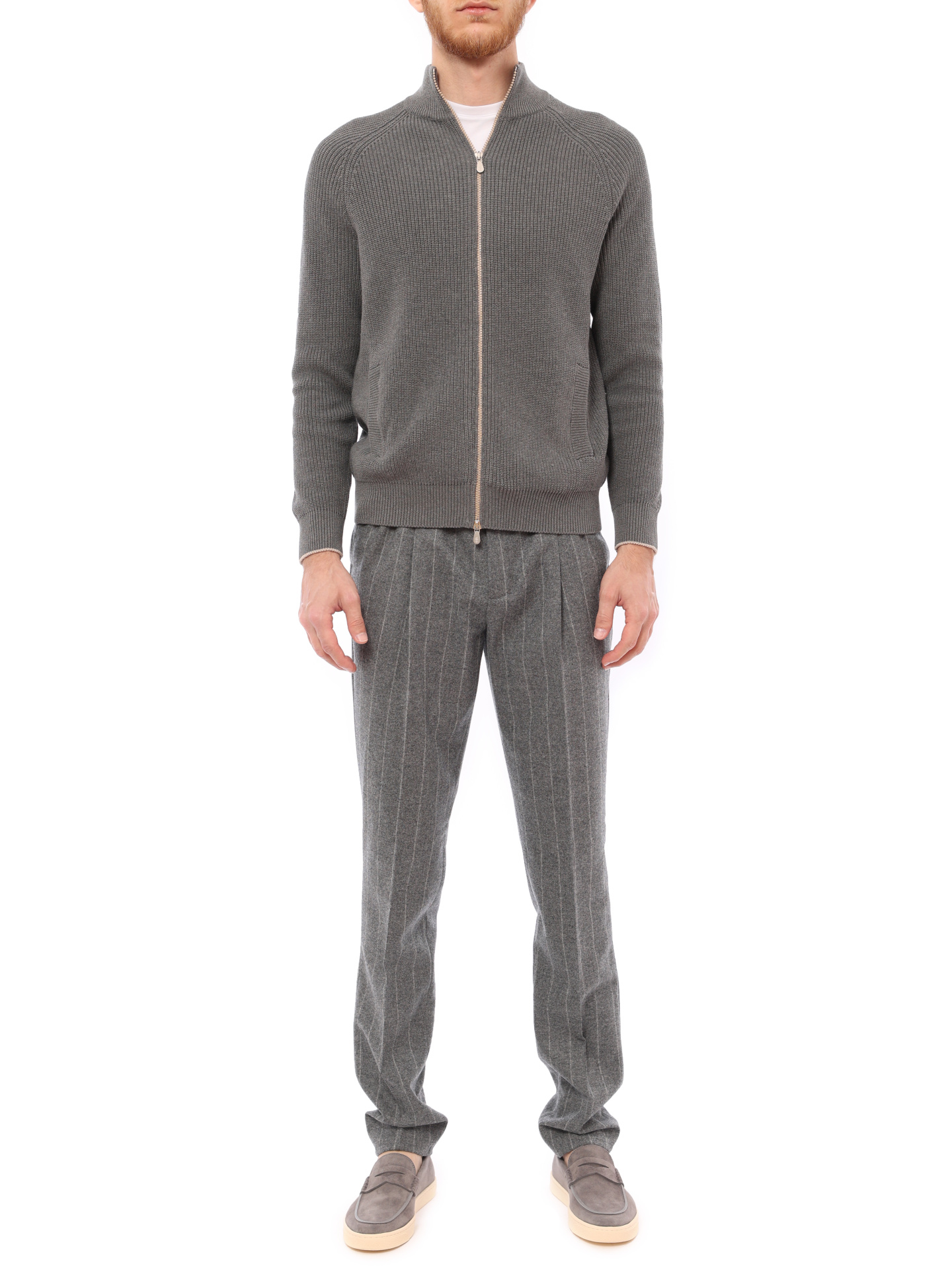 Брюки Brunello Cucinelli ME259E1740 C001 серые мужские в полоску — купить в интернет-магазине Verdistore
