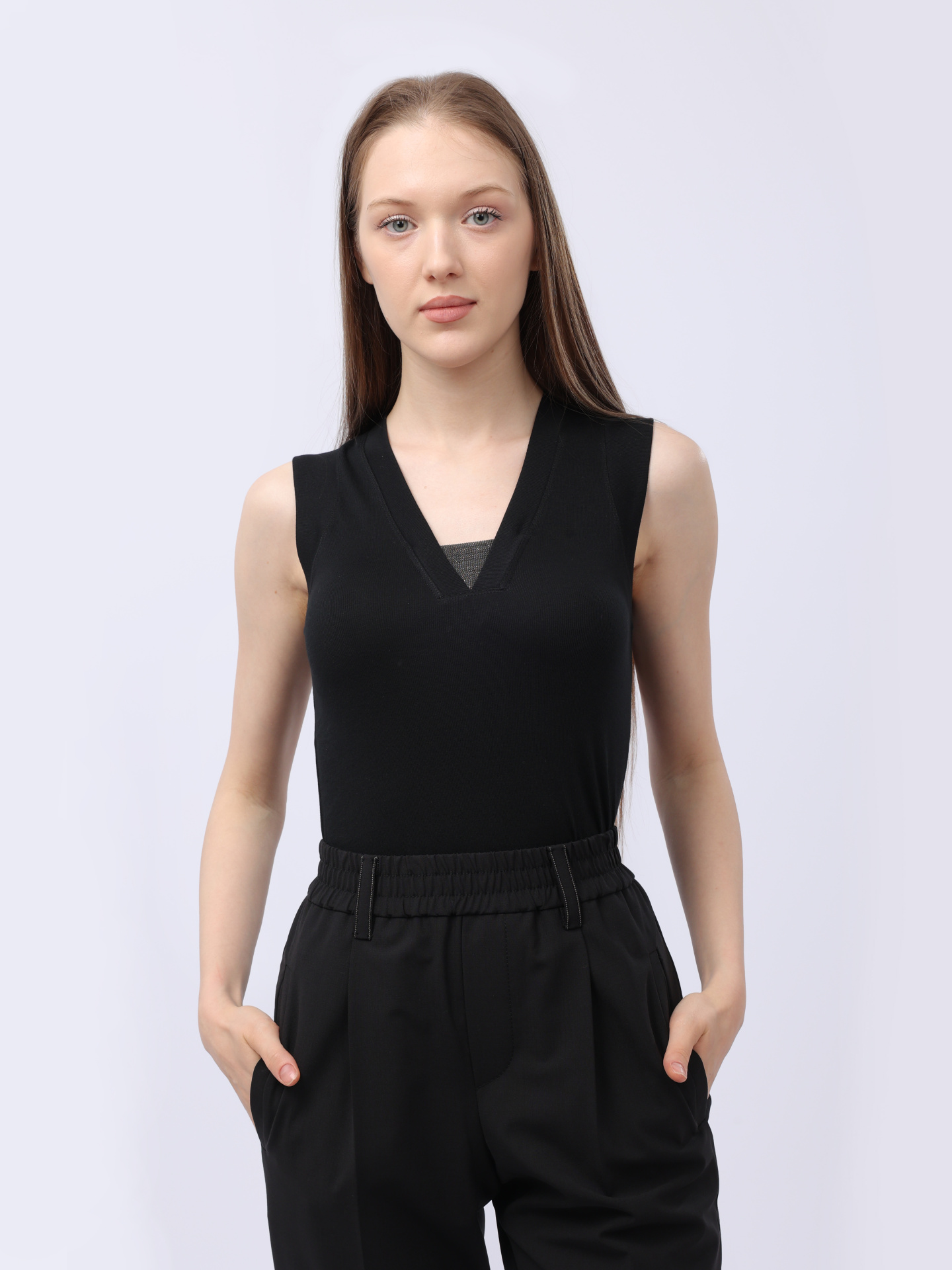 Топ Brunello Cucinelli M0TC8EL672 C101 черный женский из хлопка — купить в интернет-магазине Verdistore