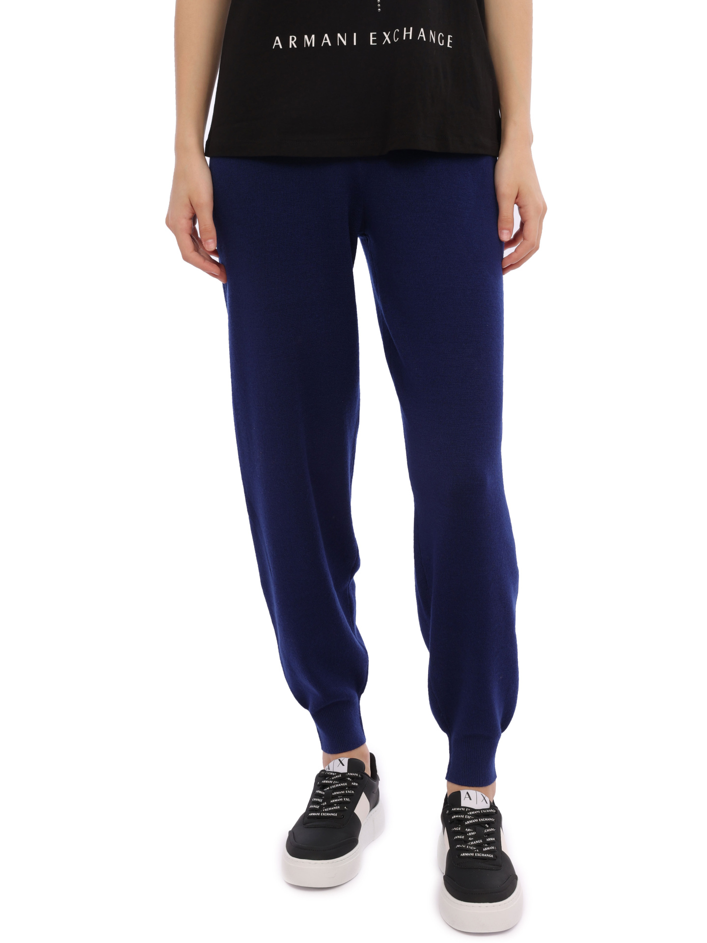 Брюки Armani Exchange 6RYP1K YME3Z 1990 синие женские из трикотажа — купить в интернет-магазине Verdistore