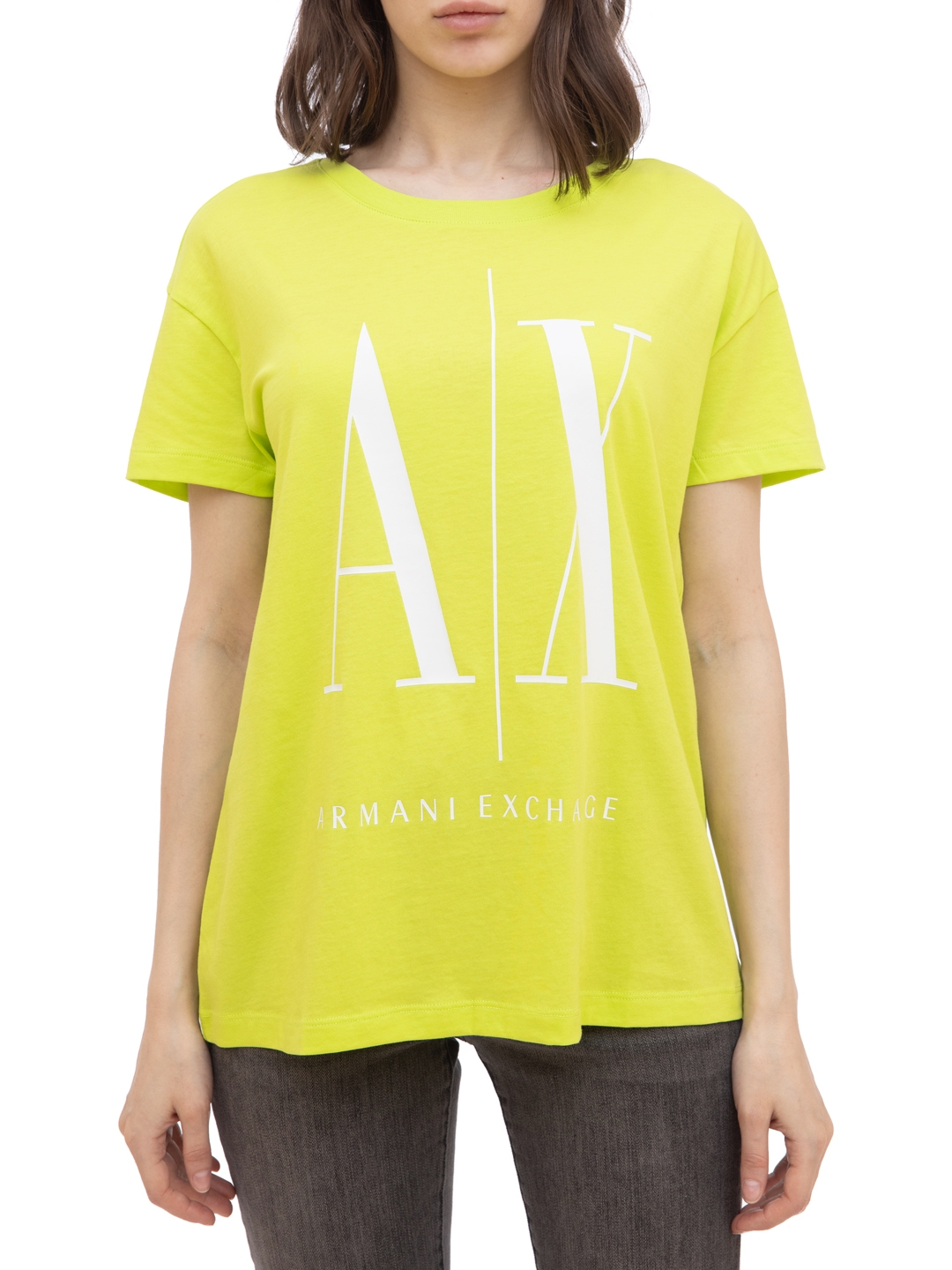 Футболка Armani Exchange 8NYTCX YJG3Z 1853 желтая женская с логотипом — купить в интернет-магазине Verdistore