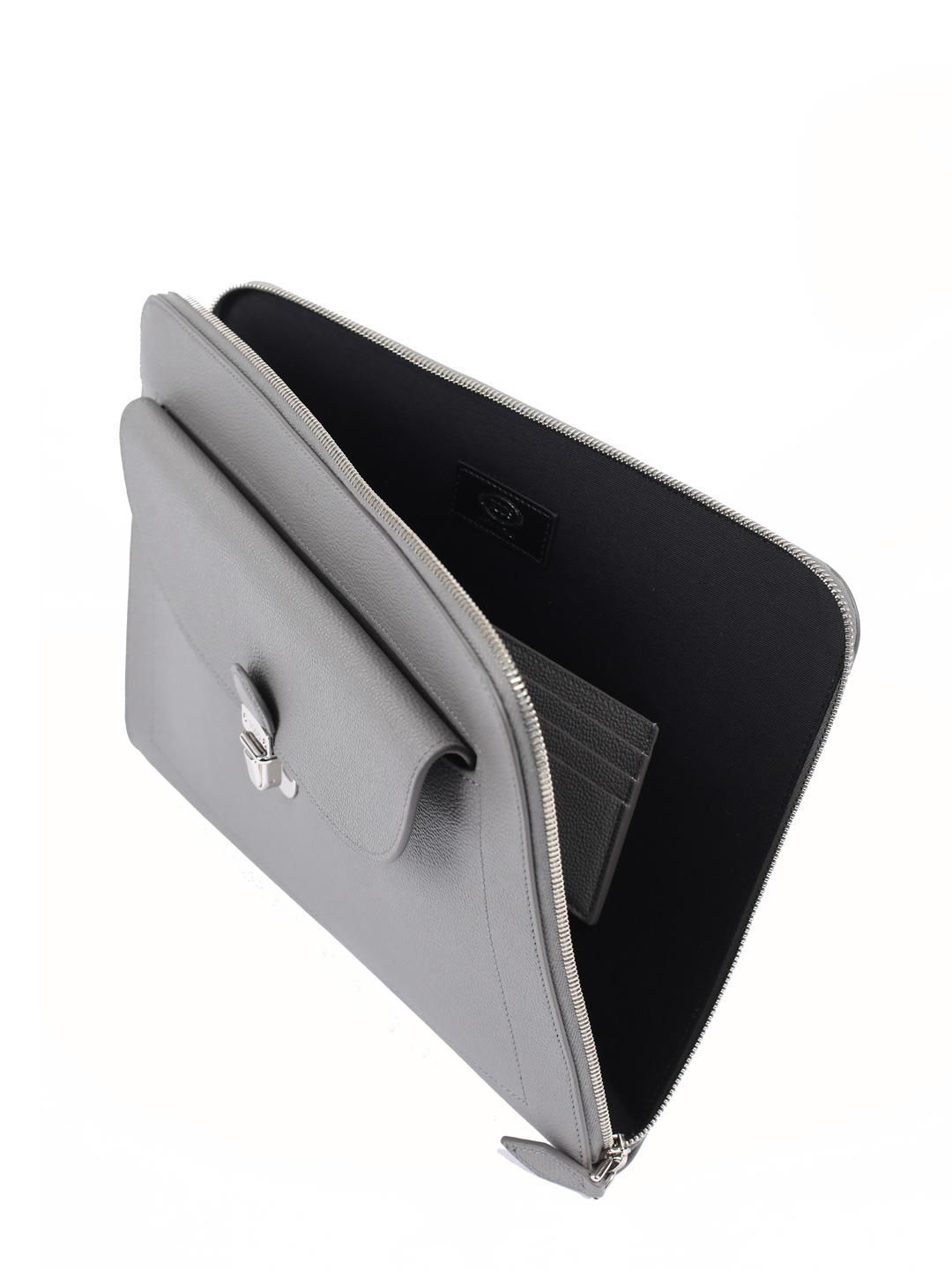 Кожаная папка для бумаг серая с металлическим замком и карманами — купить в интернет-магазине Verdistore