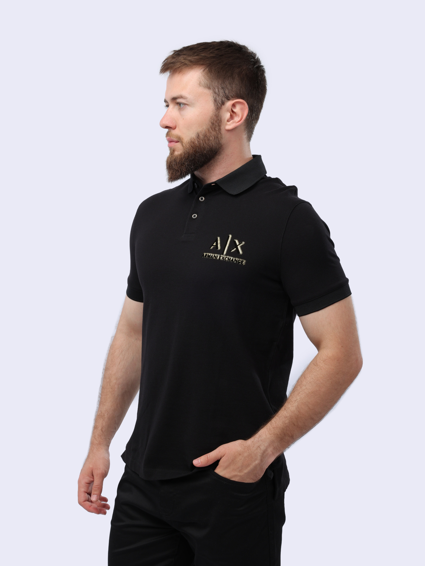 Поло Armani Exchange 8NZFSB ZJM5Z 1200 черное мужское из хлопка — купить в интернет-магазине Verdistore