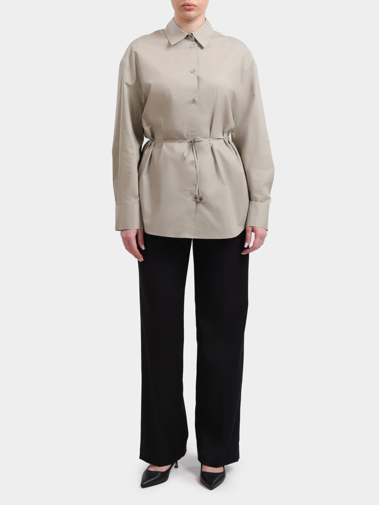 Рубашка Liu-Jo WHITE LABEL WA6324 T4853 61107 бежевая женская прямого кроя с поясом — купить в интернет-магазине Verdistore