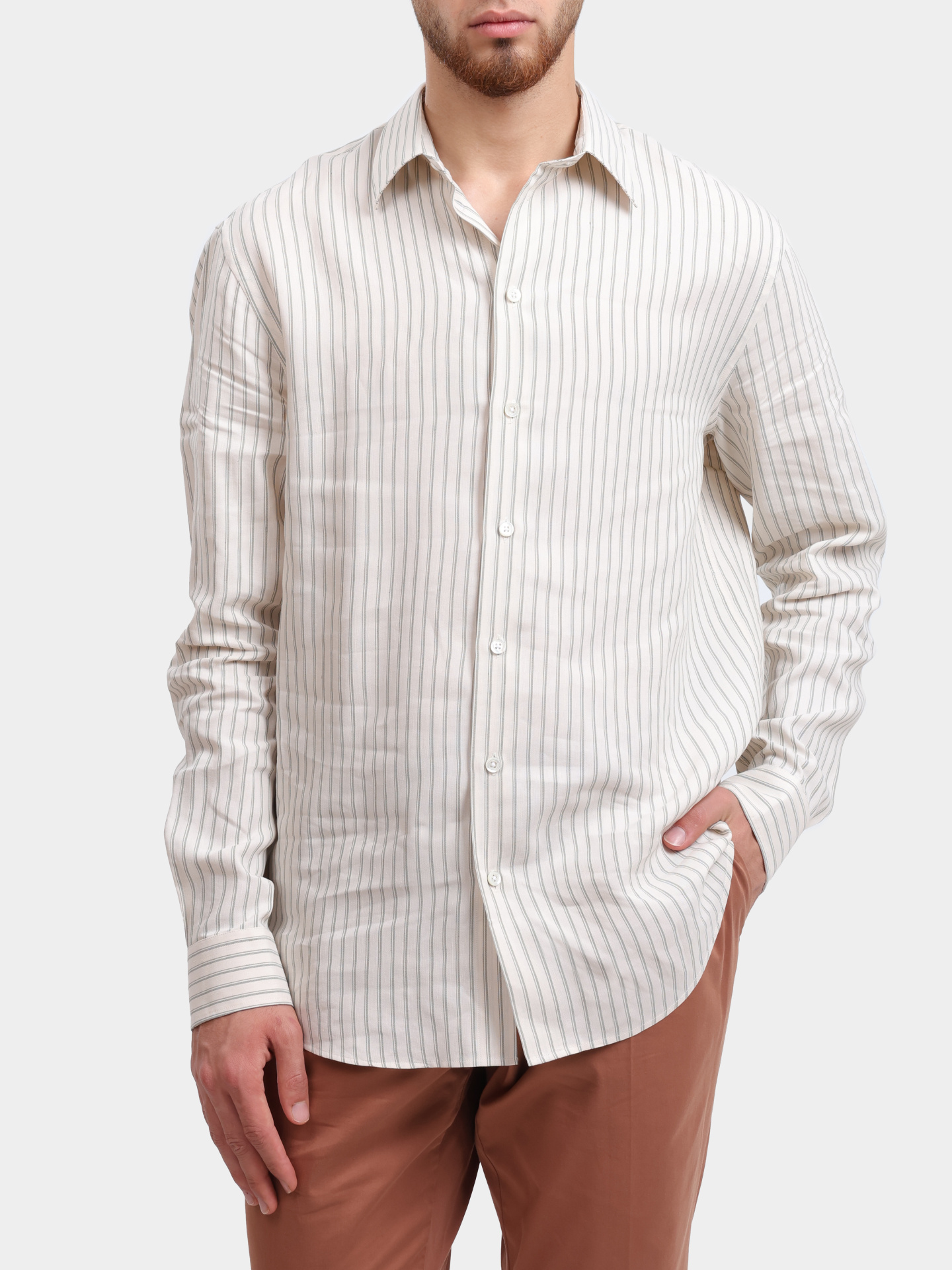 Рубашка Emporio Armani EM000099 TE14215 F7009 белая мужская в полоску — купить в интернет-магазине Verdistore