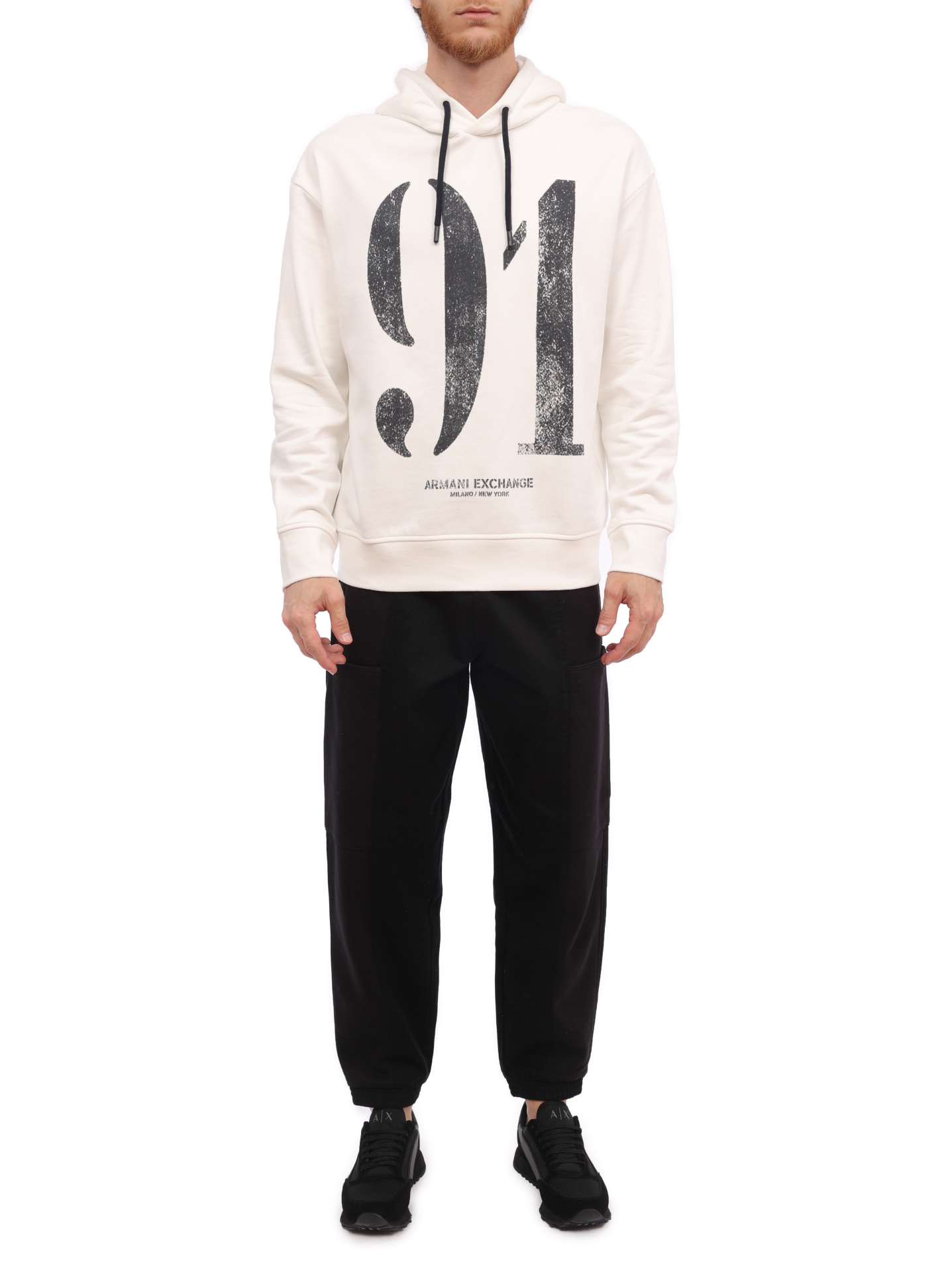 Худи Armani Exchange 6RZM01 ZJ4XZ 1116 белое мужское из хлопка — купить в интернет-магазине Verdistore