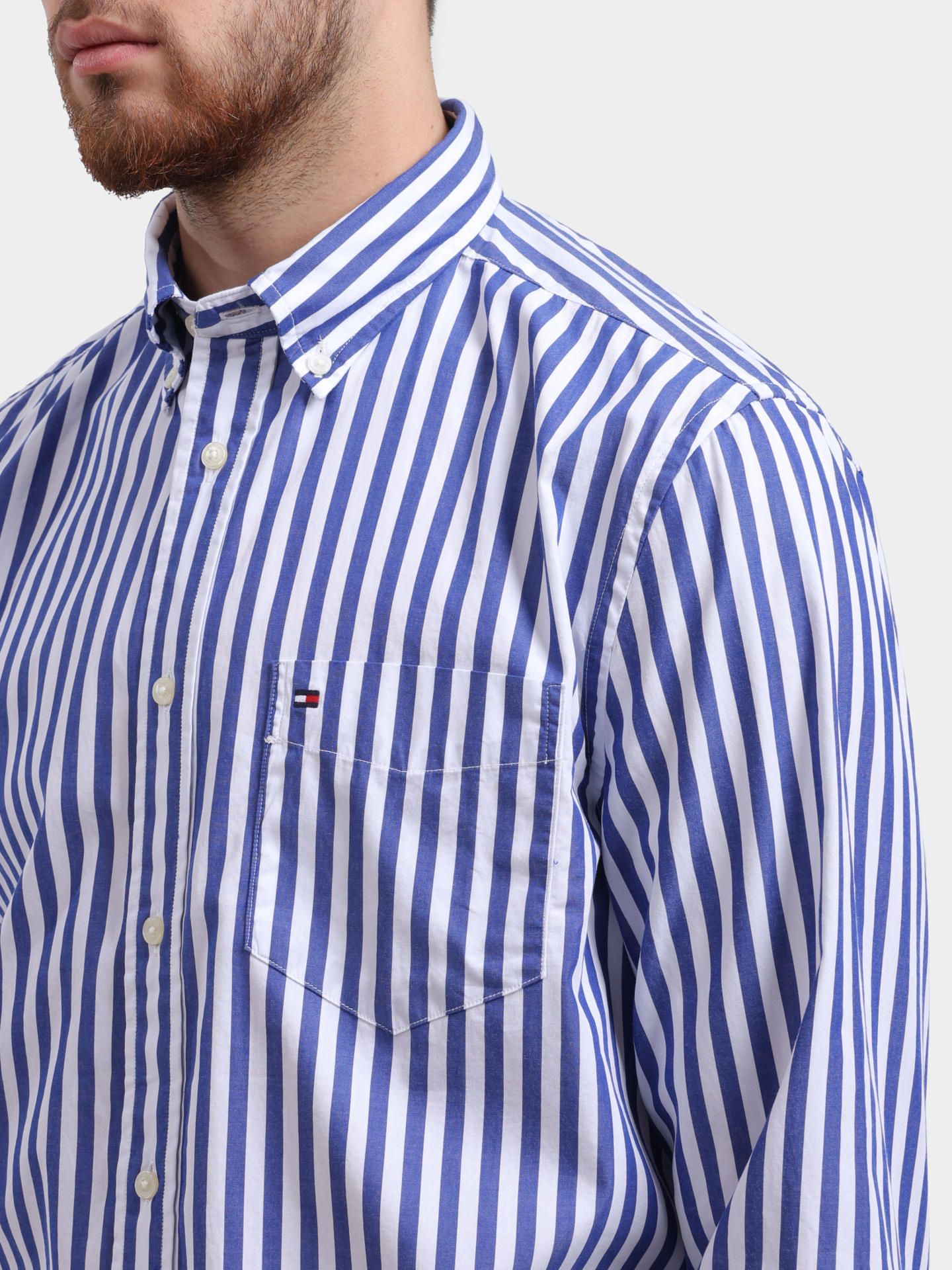 Рубашка Tommy Hilfiger MW0MW39451 0A4 голубая мужская с принтом в полоску  — купить в интернет-магазине Verdistore