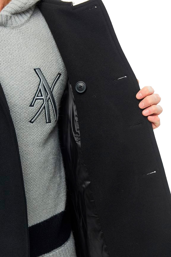 Пальто Armani Exchange 6GZK39 черное мужское с добавлением шерсти — купить в интернет-магазине Verdistore