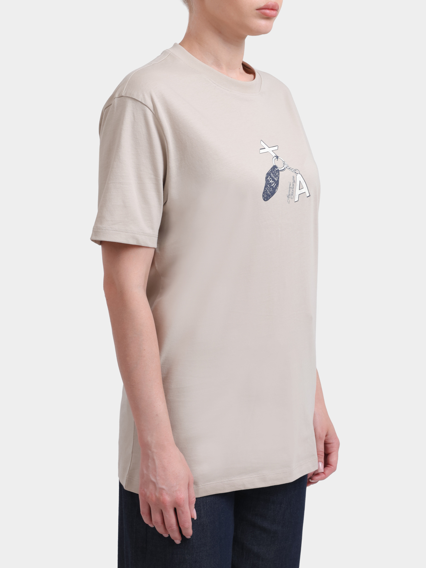 Футболка A|X XM002791 AF10356 U1148 бежевая женская удлиненная — купить в интернет-магазине Verdistore