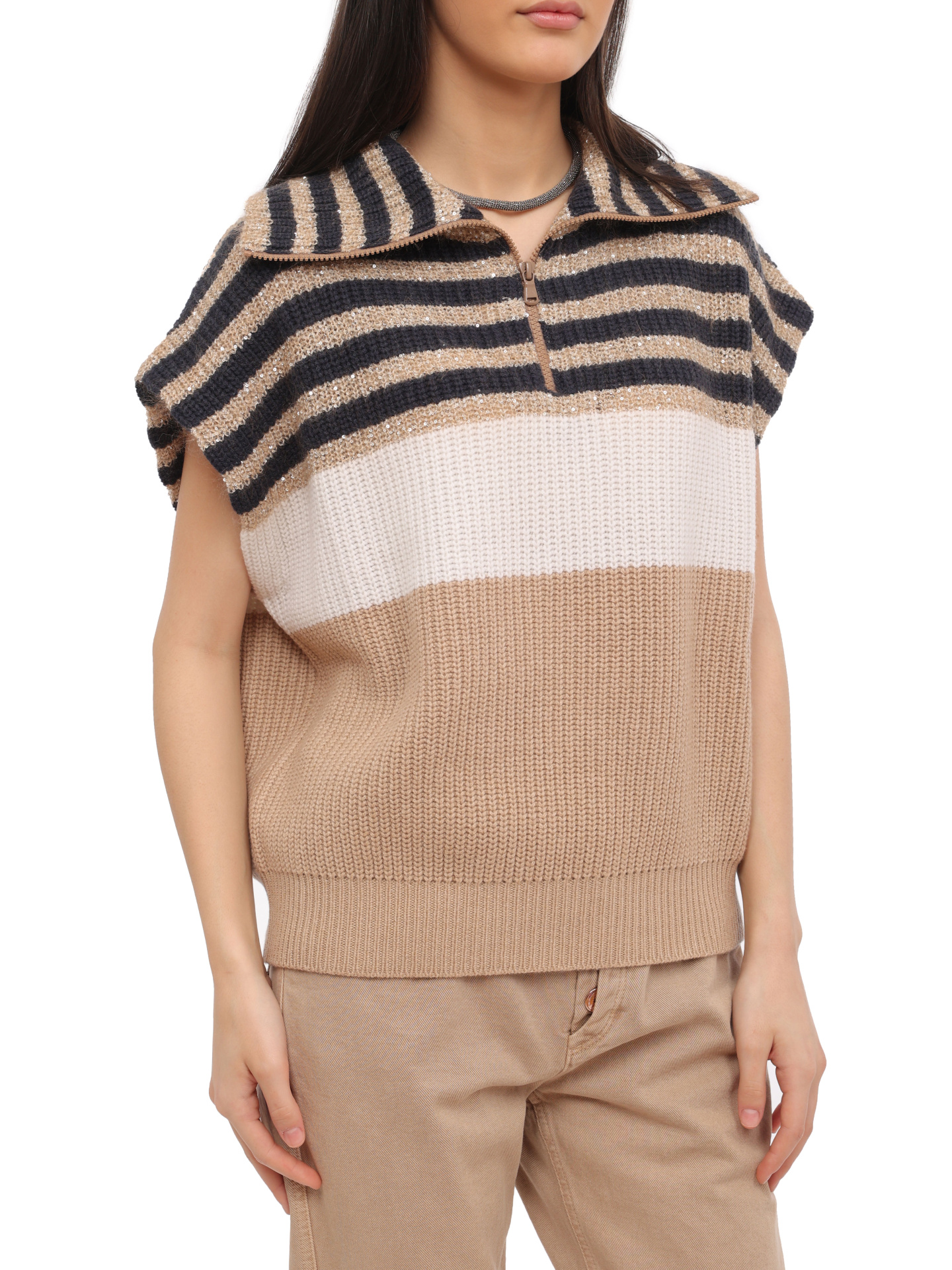 Жилет Brunello Cucinelli M1650B1181 CHK24 комбинированный женский на молнии — купить в интернет-магазине Verdistore