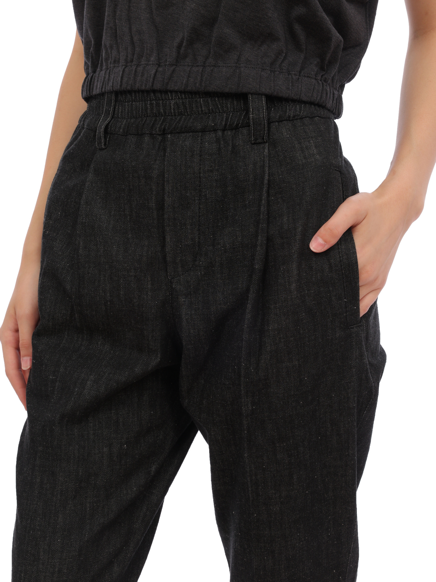 Джинсы Brunello Cucinelli M0F28B1015 C7081 черные женские на резинке — купить в интернет-магазине Verdistore