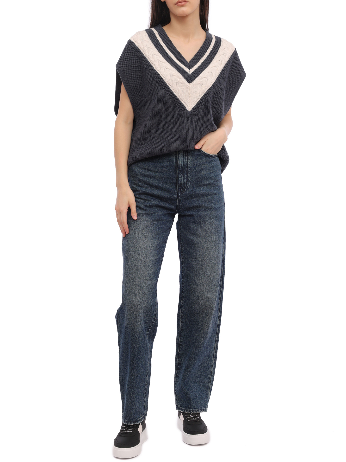 Жилет Armani Exchange 6RYM1J YMZ8Z 1990 серый женский с контрастной отделкой — купить в интернет-магазине Verdistore