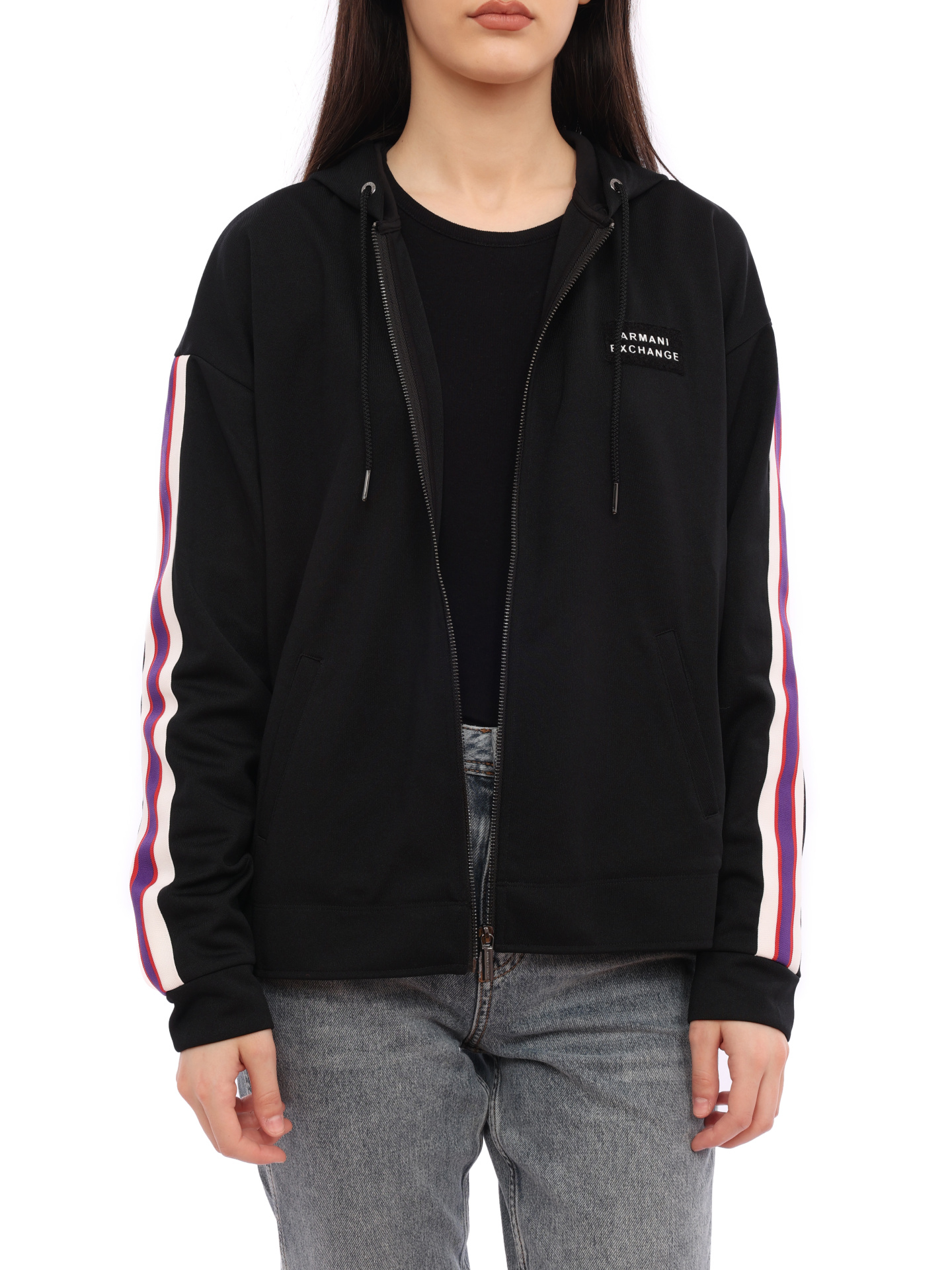 Мастерка Armani Exchange 6HYM90 YJ5FZ 1200 черная женская с лампасами — купить в интернет-магазине Verdistore