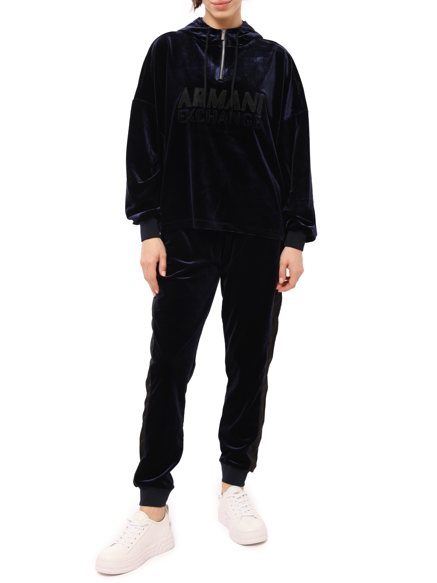 Худи Armani Exchange 6LYM11 YJ9WZ 1593 темно-синее женское из бархата — купить в интернет-магазине Verdistore