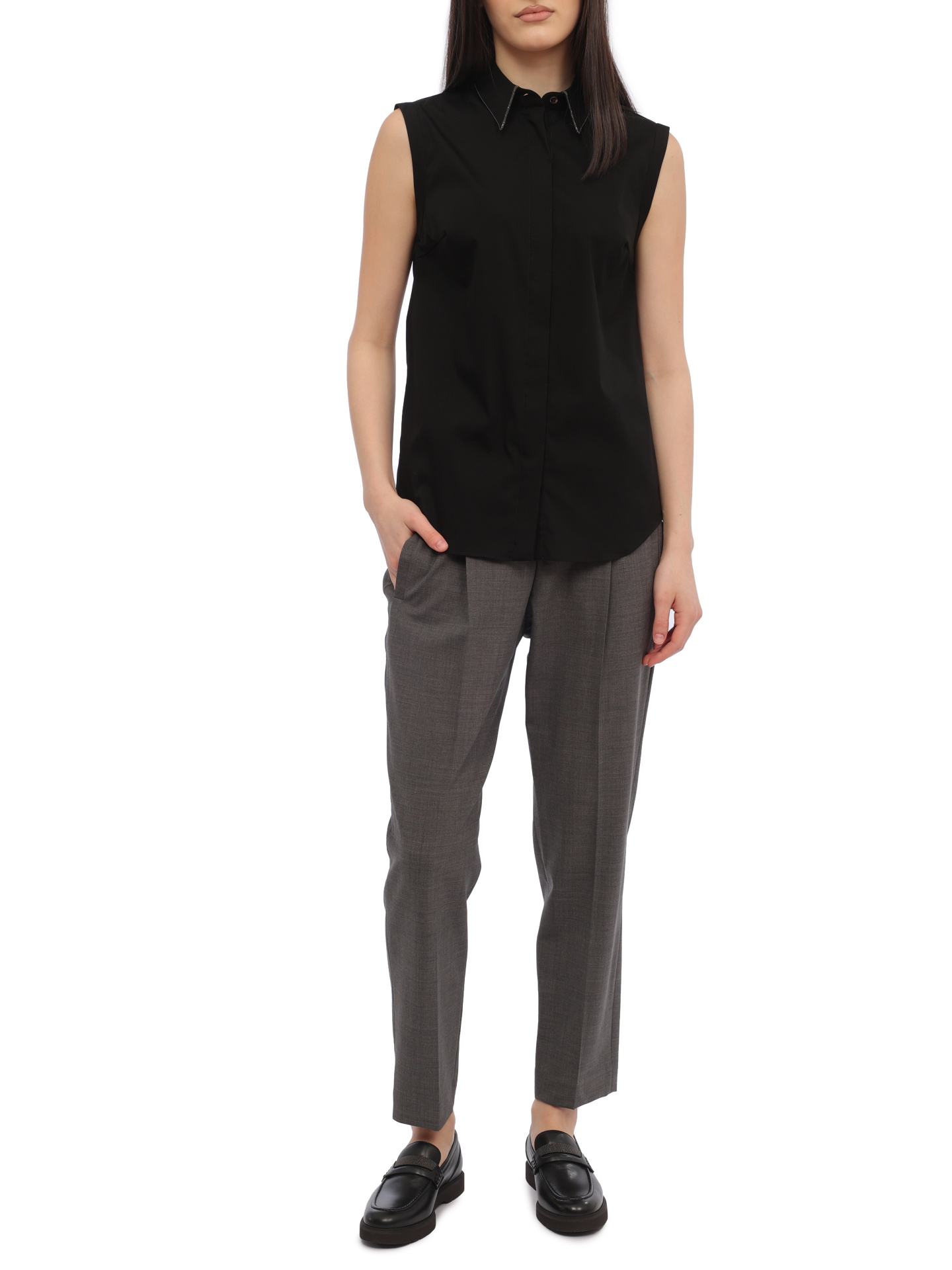 Рубашка Brunello Cucinelli M0091MA616 С101 черная женская из хлопка — купить в интернет-магазине Verdistore