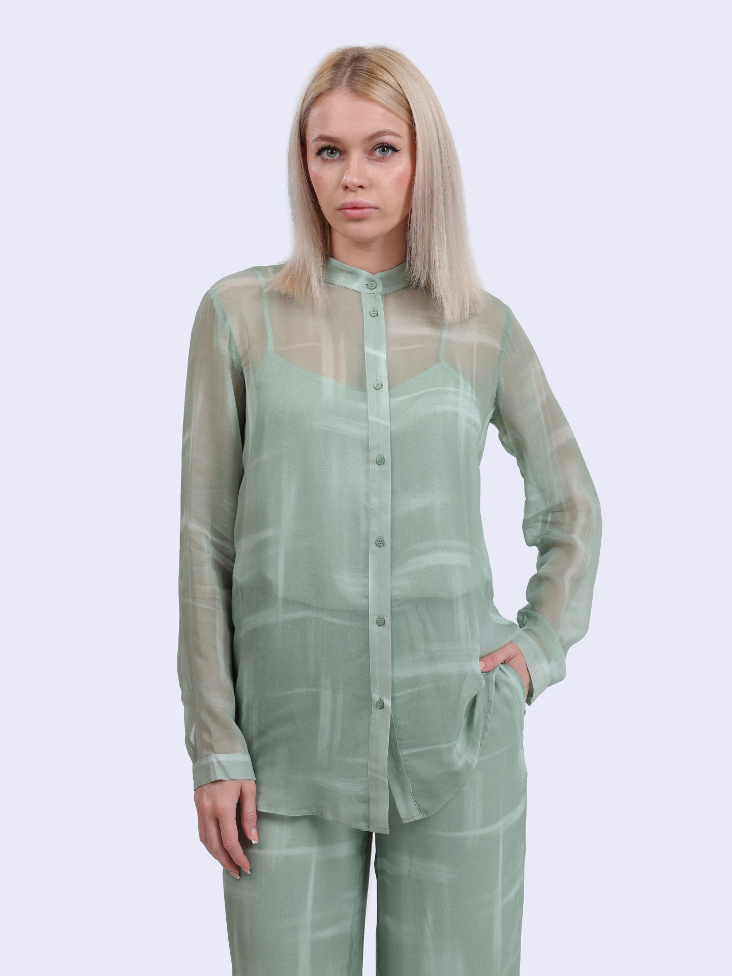 Рубашка Armani Exchange XW000570 AF12051 F7037 зелёная женская из полупрозрачной вискозы — купить в интернет-магазине Verdistore