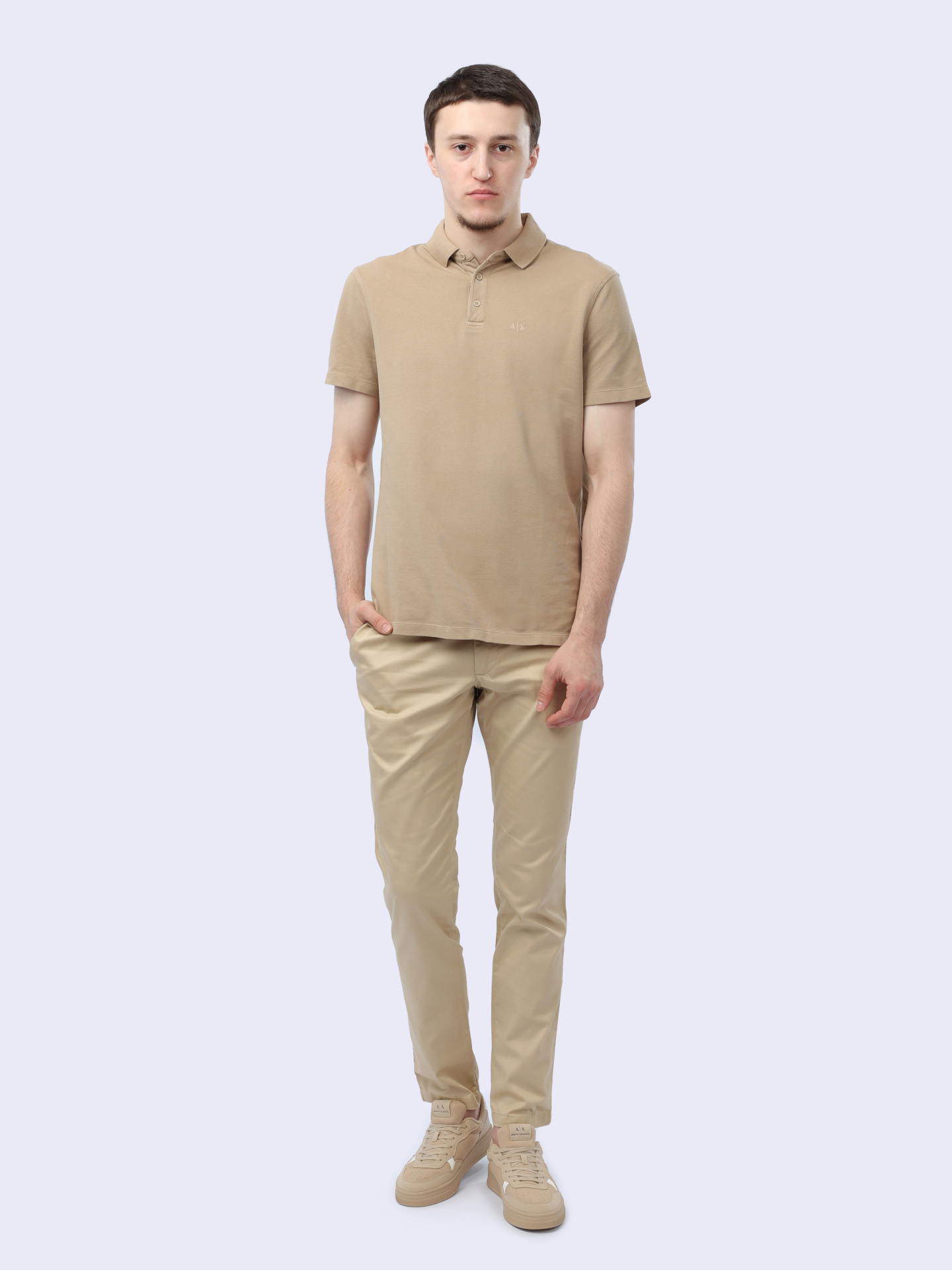Поло Armani Exchange 3DZFAB ZJXUZ 1794 бежевое мужское из хлопка — купить в интернет-магазине Verdistore