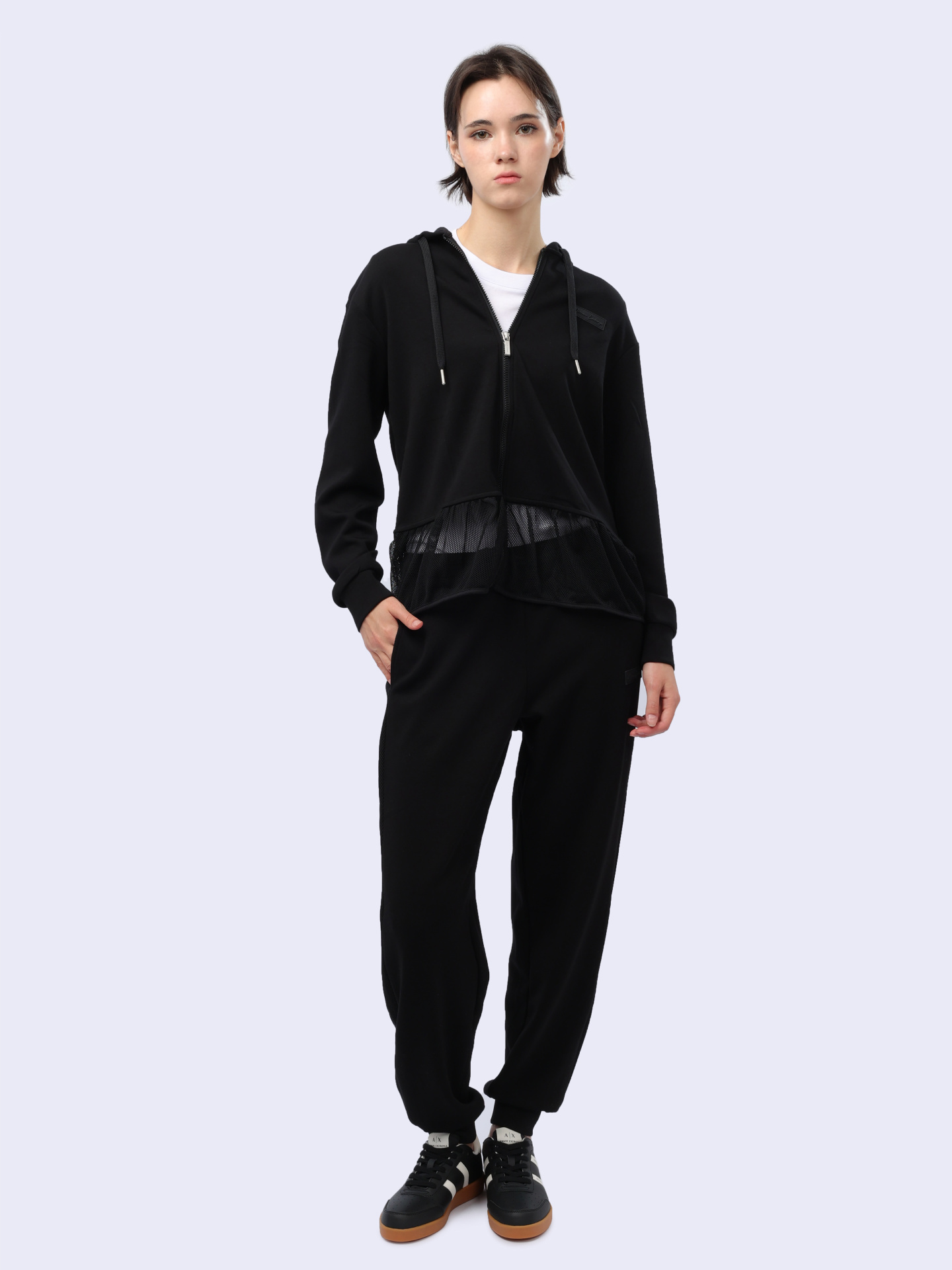 Мастерка Armani Exchange 3DYM83 YJEPZ 1200 черная женская с сетчатой вставкой — купить в интернет-магазине Verdistore