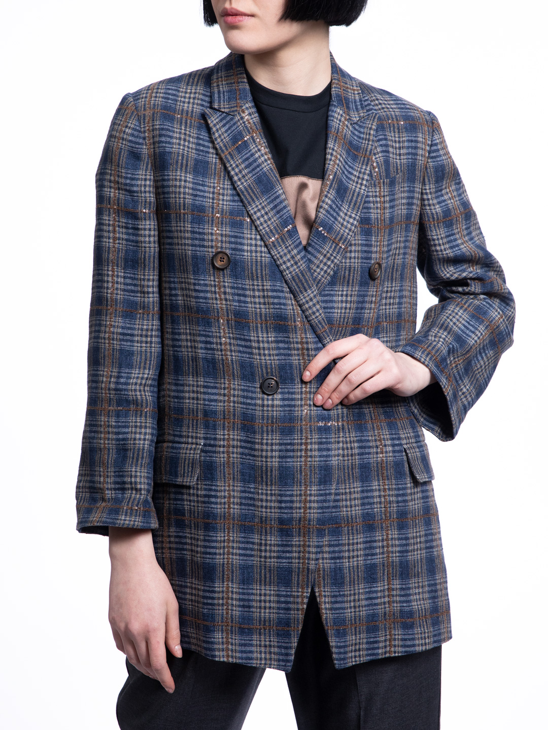 Жакет Brunello Cucinelli MF5488095 синий женский клетчатый — купить в интернет-магазине Verdistore