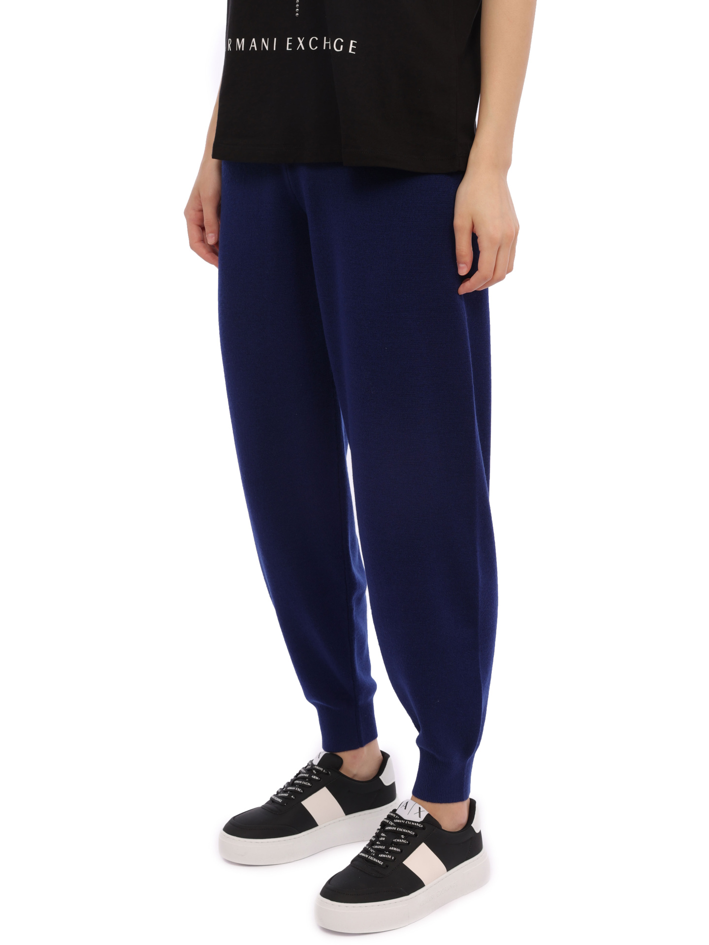 Брюки Armani Exchange 6RYP1K YME3Z 1990 синие женские из трикотажа — купить в интернет-магазине Verdistore