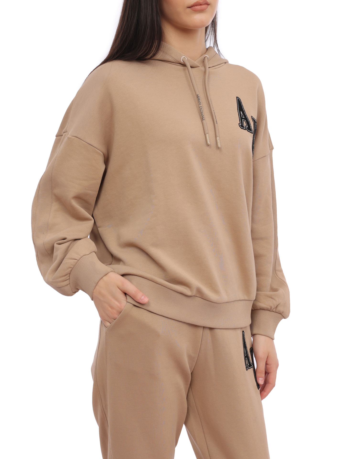 Худи Armani Exchange 6RYM38 YJEBZ 0748 бежевое женское с логотипом — купить в интернет-магазине Verdistore