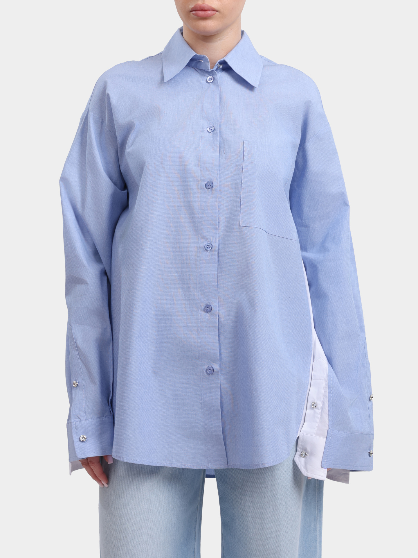 Рубашка Liu-Jo BLACK LABEL CA6331 T520A P9653 голубая женская со вставками на рукавах — купить в интернет-магазине Verdistore