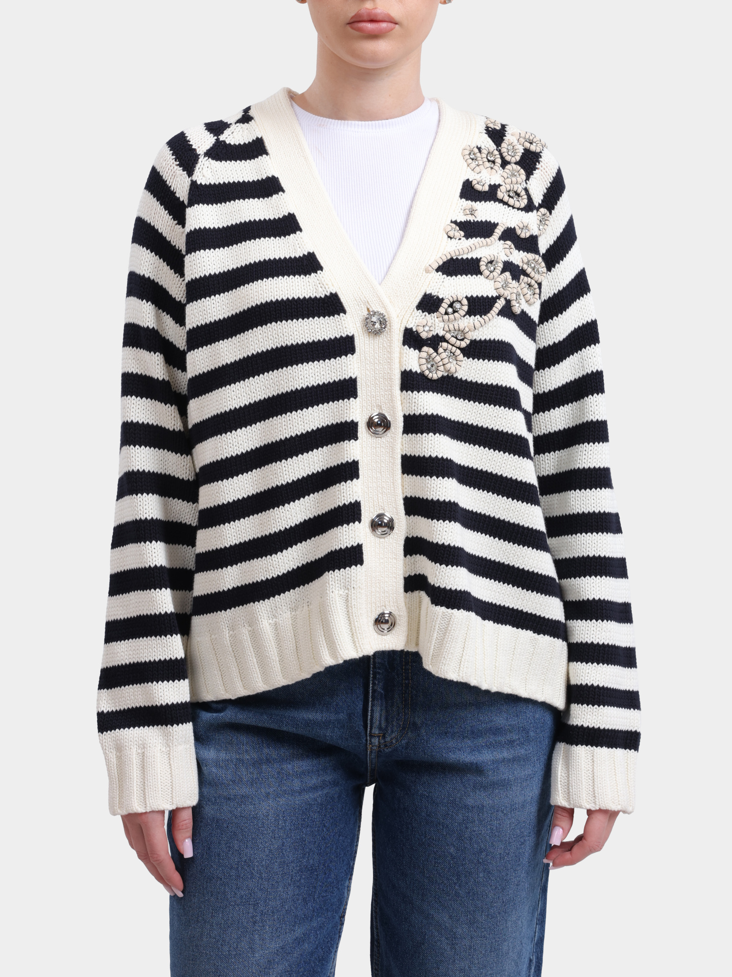 Кардиган Liu-Jo WHITE LABEL WA6220 MA07Q C3915 женский с принтом контрастных полос и вышивкой — купить в интернет-магазине Verdistore