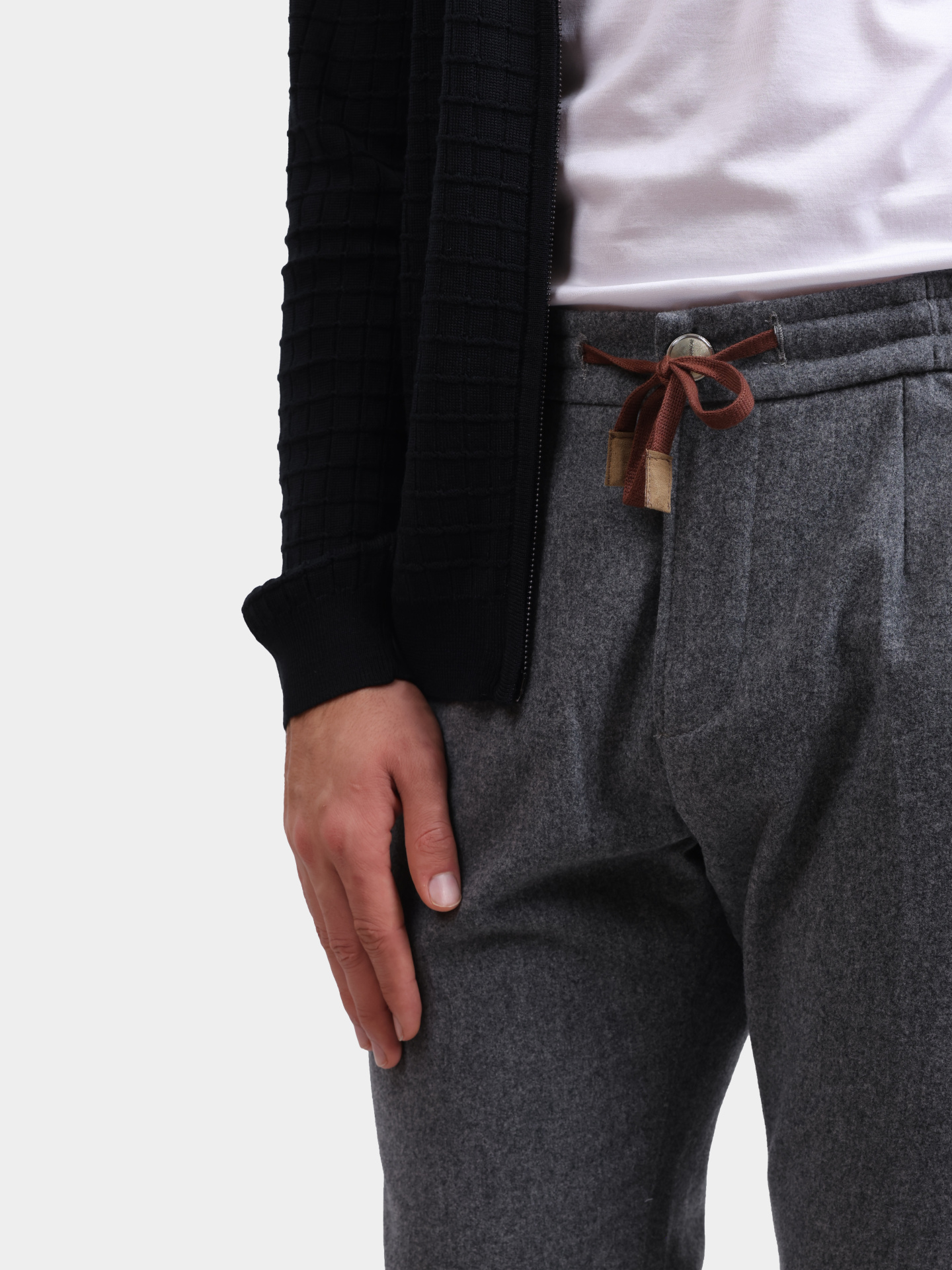 Брюки светло-серые шерстяные с эластичным поясо на кулиске — купить в интернет-магазине Verdistore