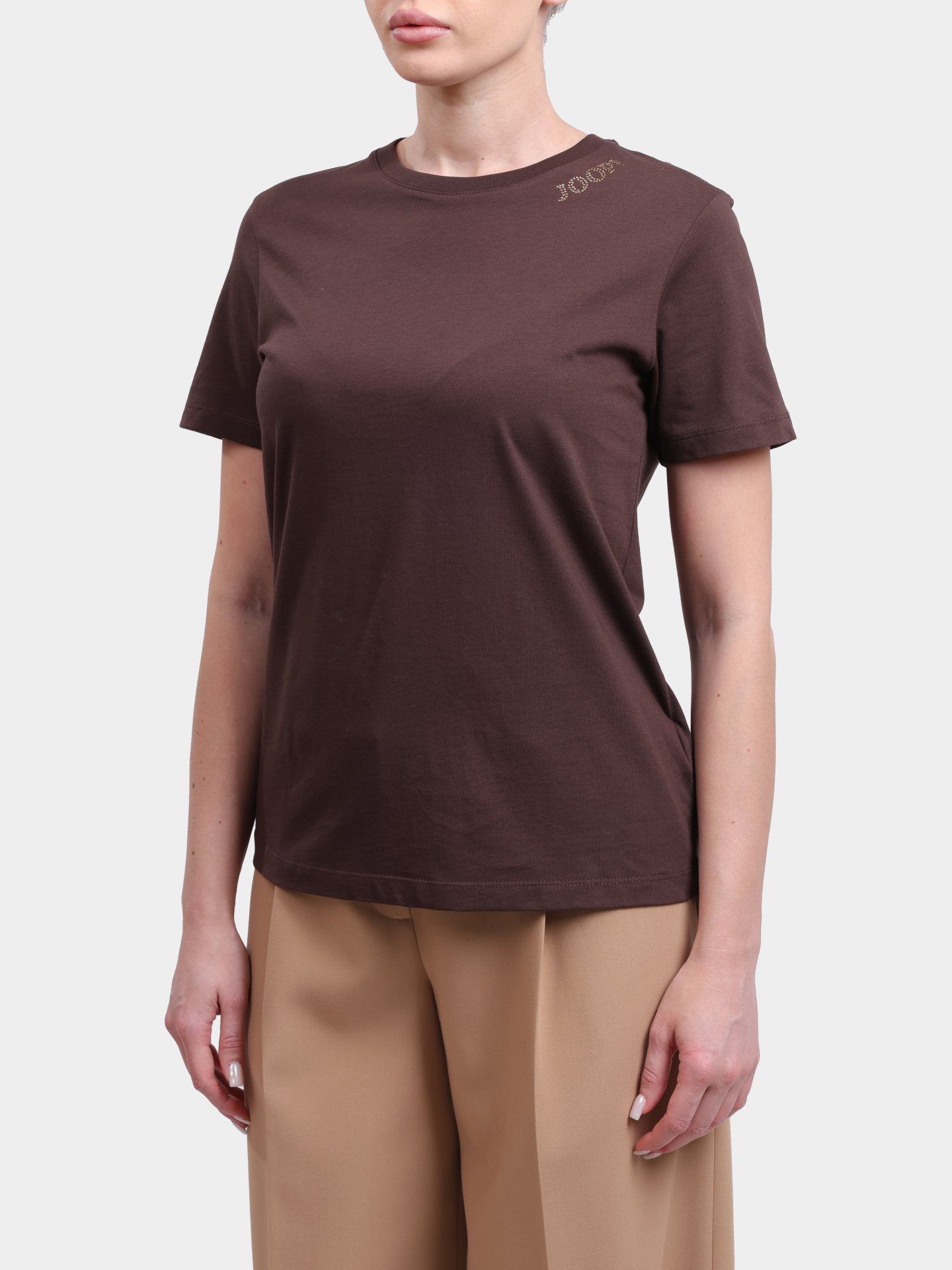 Футболка 58 254JE58Tori 10018228 201 темно-коричневая женская приталенная — купить в интернет-магазине Verdistore