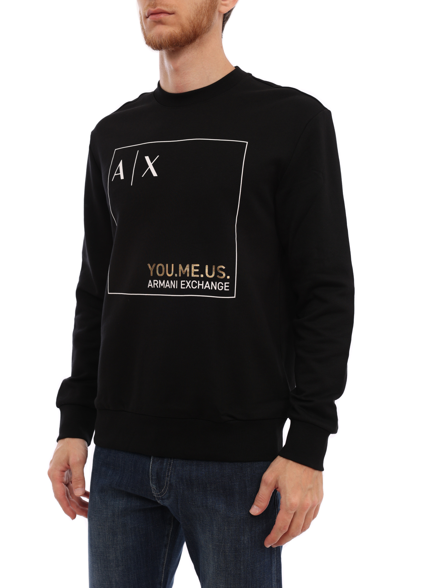 Свитшот Armani Exchange 6LZMAY ZJFAZ 1200 черный мужской с логотипом — купить в интернет-магазине Verdistore