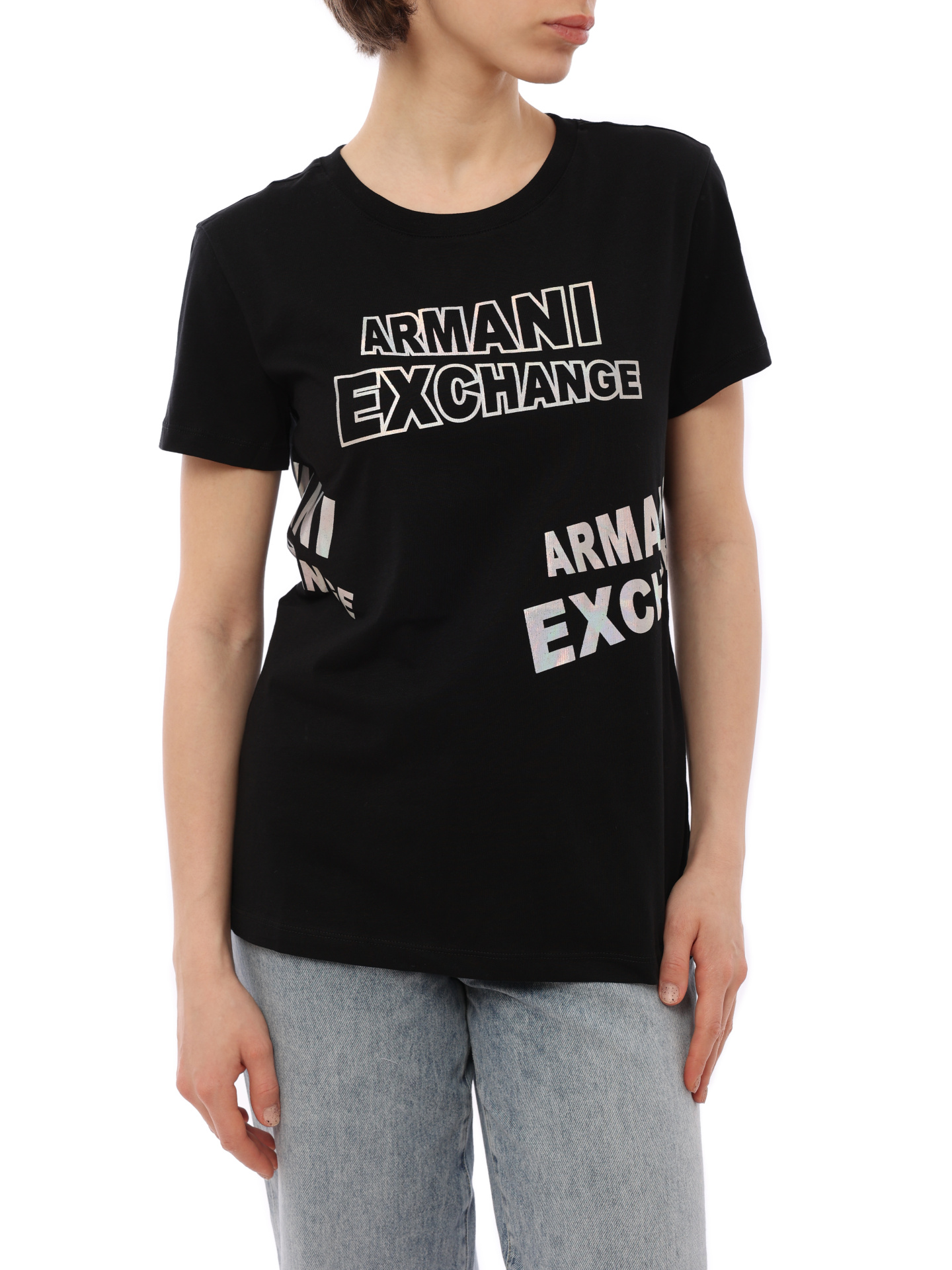 Футболка Armani Exchange 3RYTBD YJCHZ 1200 черная женская с логотипом — купить в интернет-магазине Verdistore
