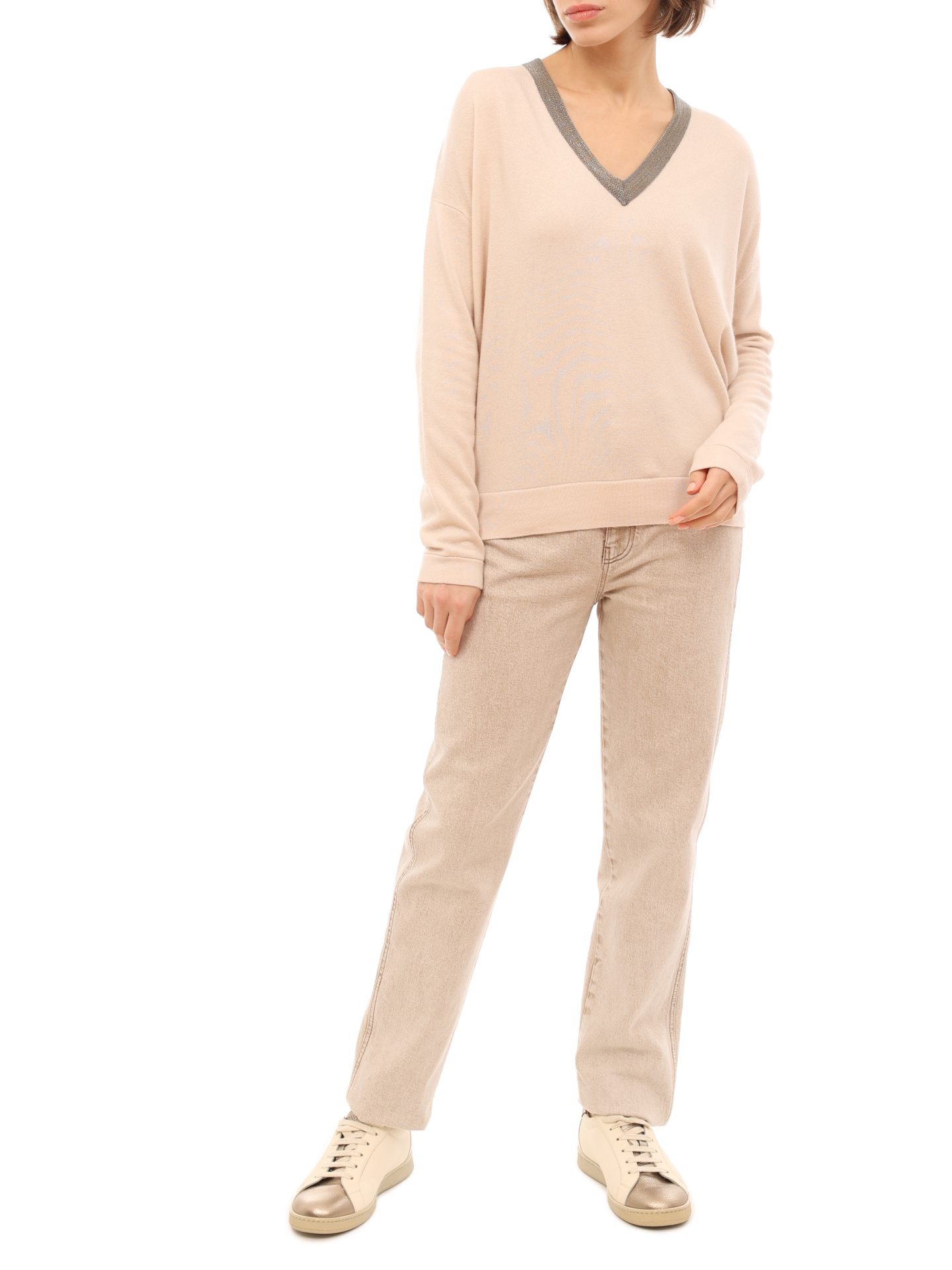 Пуловер Brunello Cucinelli M12154702 бежевый женский — купить в интернет-магазине Verdistore